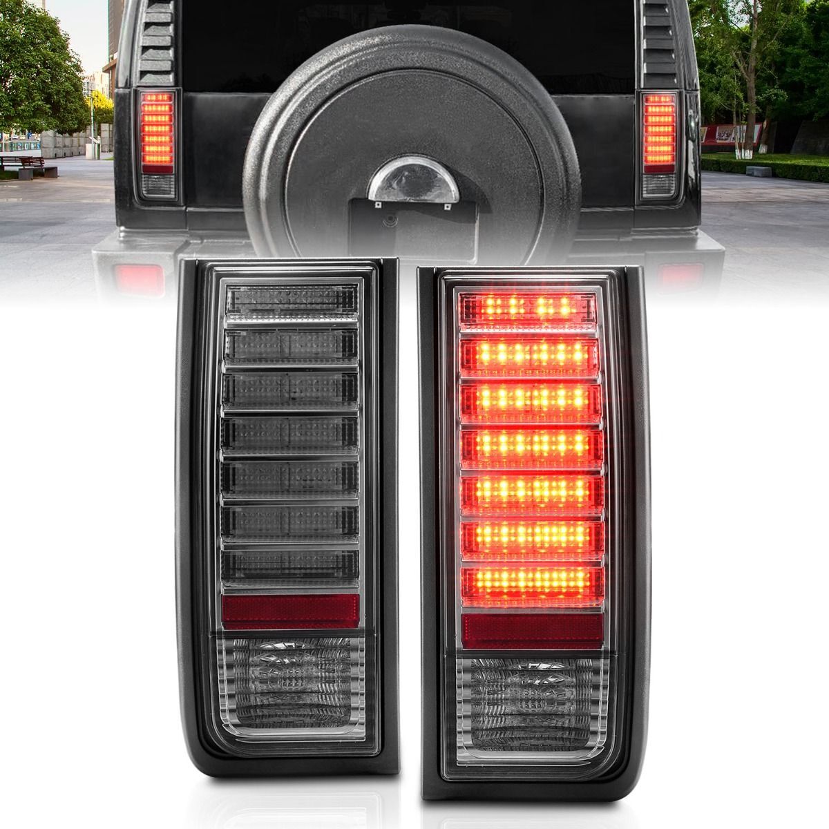2003-2009 Hummer H2 Anzo LED Tail Lights Smoke - 321246