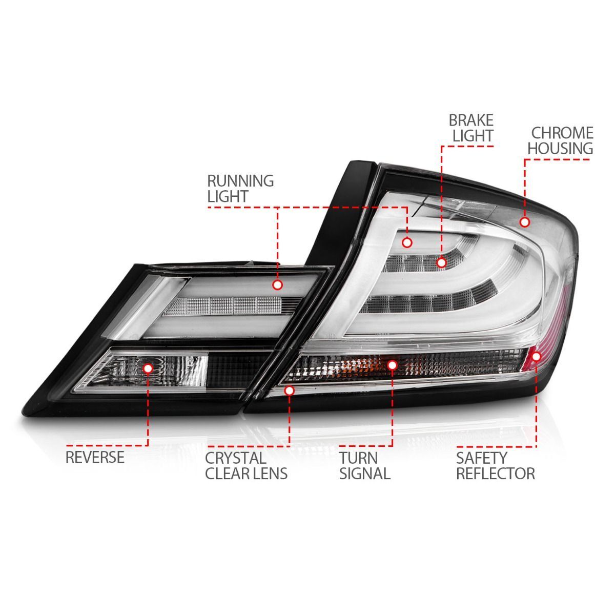 2013-2015 Honda Civic 4DR Anzo LED Tail Lights Chrome