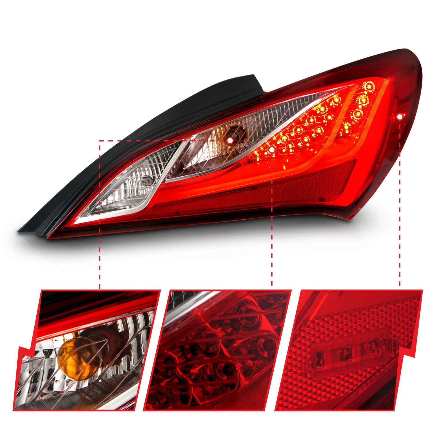 2010-2016 Hyundai Genesis 2DR Anzo LED Tail Lights Red/Clear