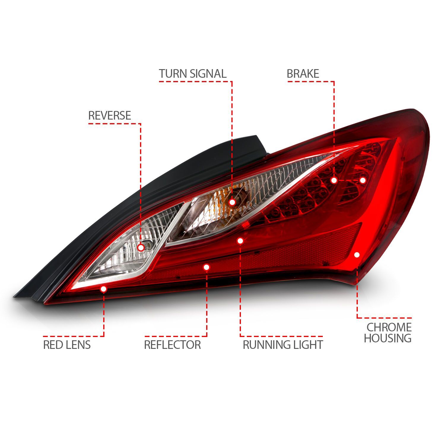 2010-2016 Hyundai Genesis 2DR Anzo LED Tail Lights Red/Clear