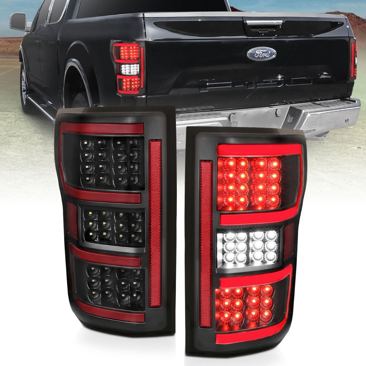 2018-2020 Ford F-150 Anzo LED Tail Lights Black - 321338