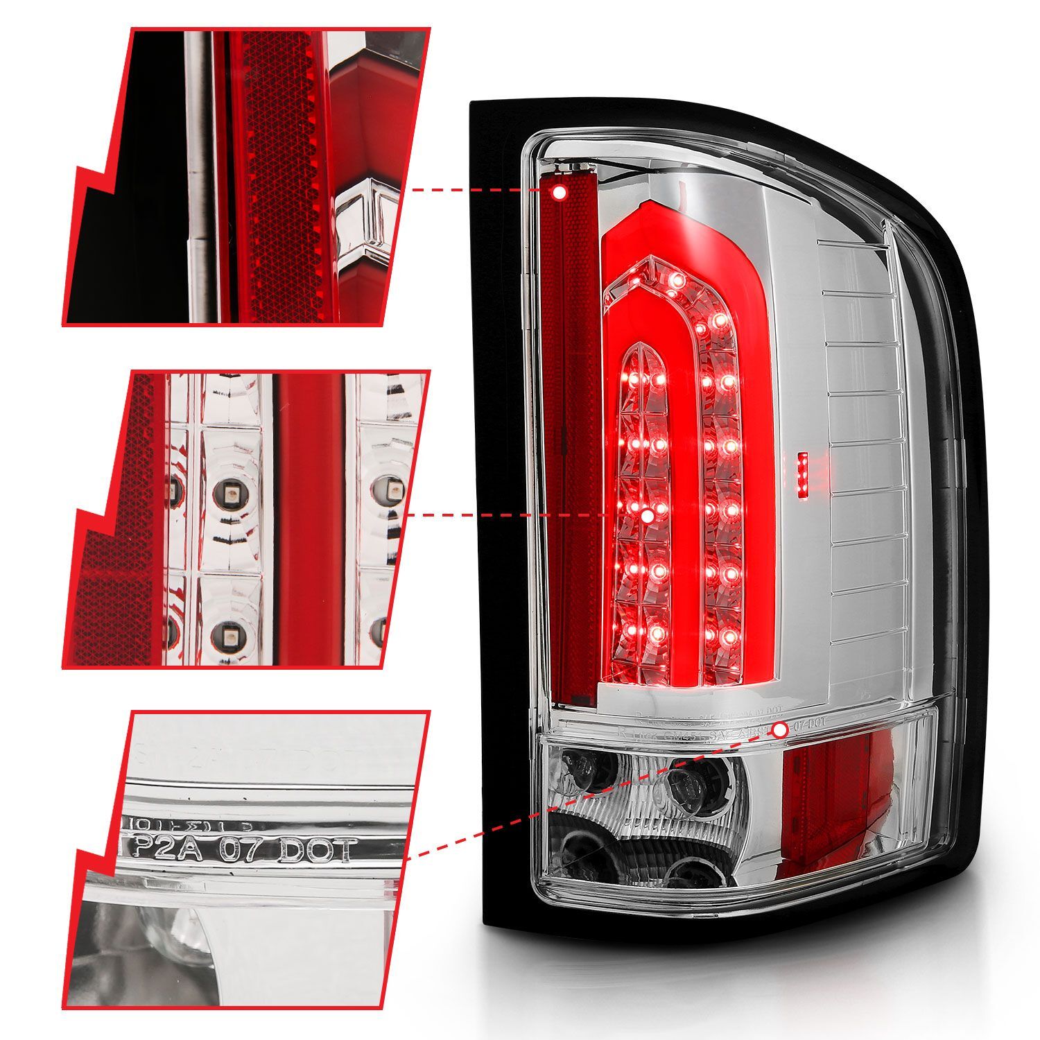 2007-2013 Chevrolet Silverado 1500/2500 HD/3500 HD Anzo LED Tail Lights Chrome