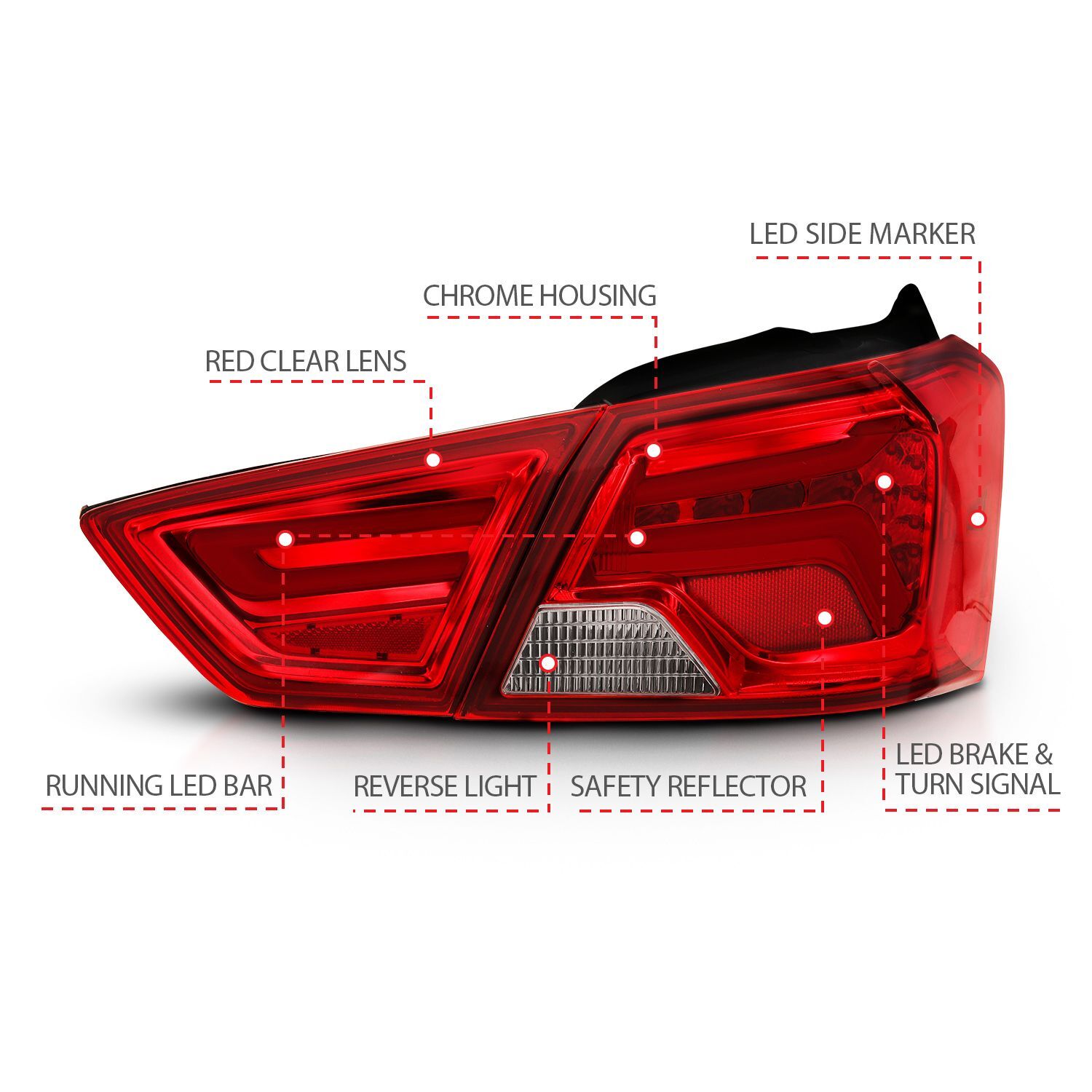 2014-2018 Chevrolet Impala Anzo LED Tail Lights Red/Clear