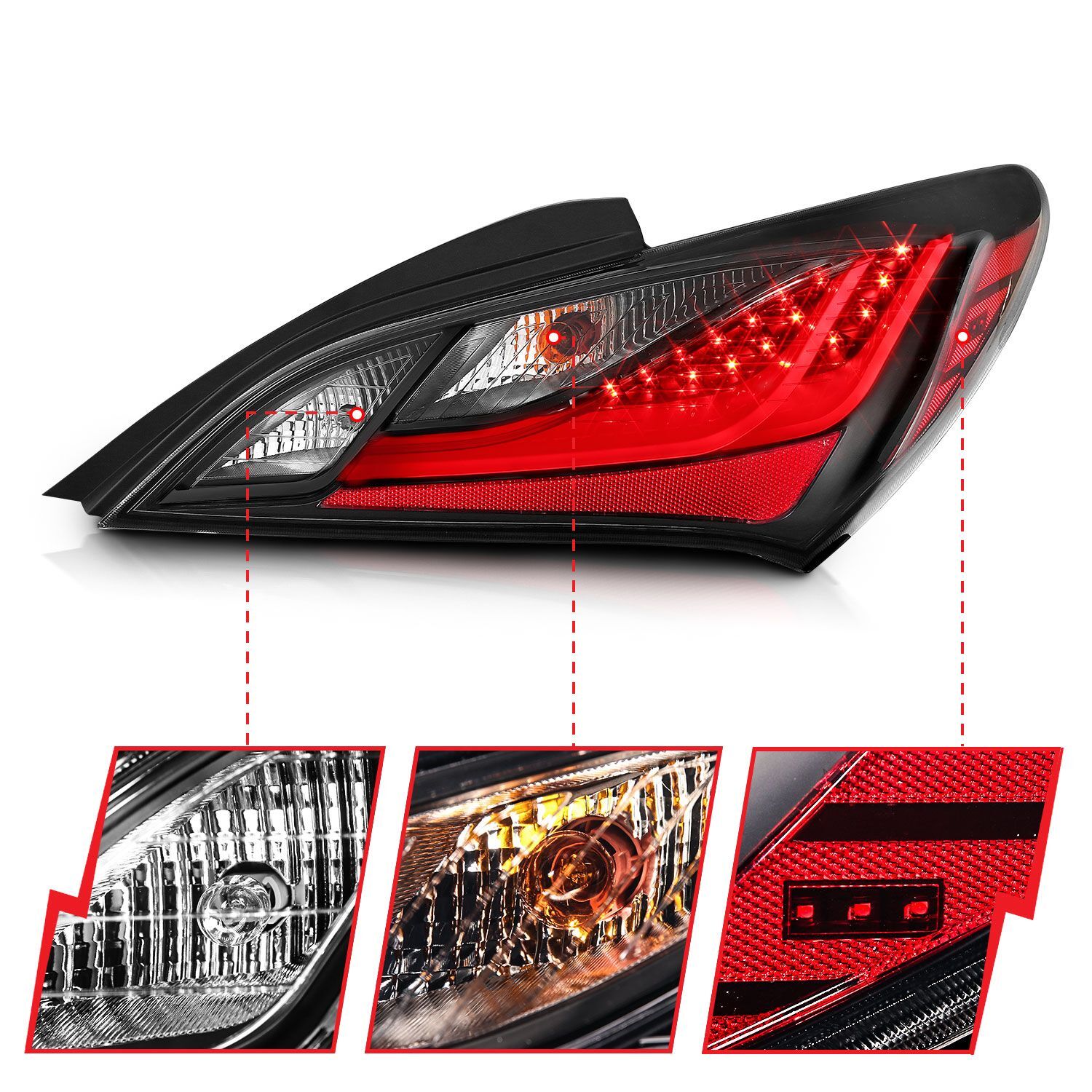 2010-2016 Hyundai Genesis 2DR Anzo LED Tail Lights Smoke