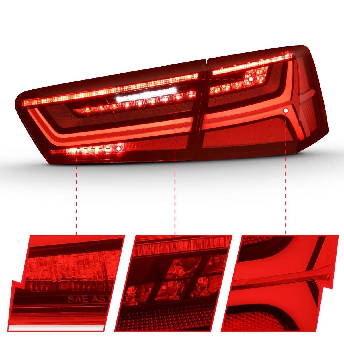 2012-2015 Audi A6/S6 Anzo LED Taillight Black Housing Red/Clear Lens 4 PC (Sequential Signal)