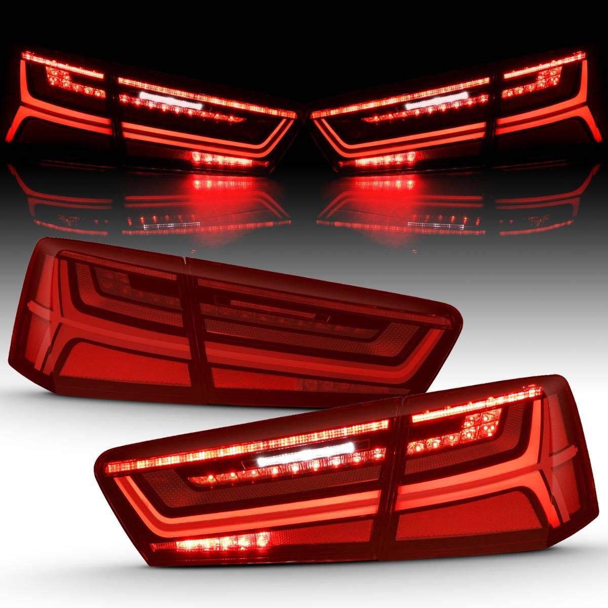 2012-2015 Audi A6/S6 Anzo LED Taillight Black Housing Red/Clear Lens 4 PC (Sequential Signal) - 321353