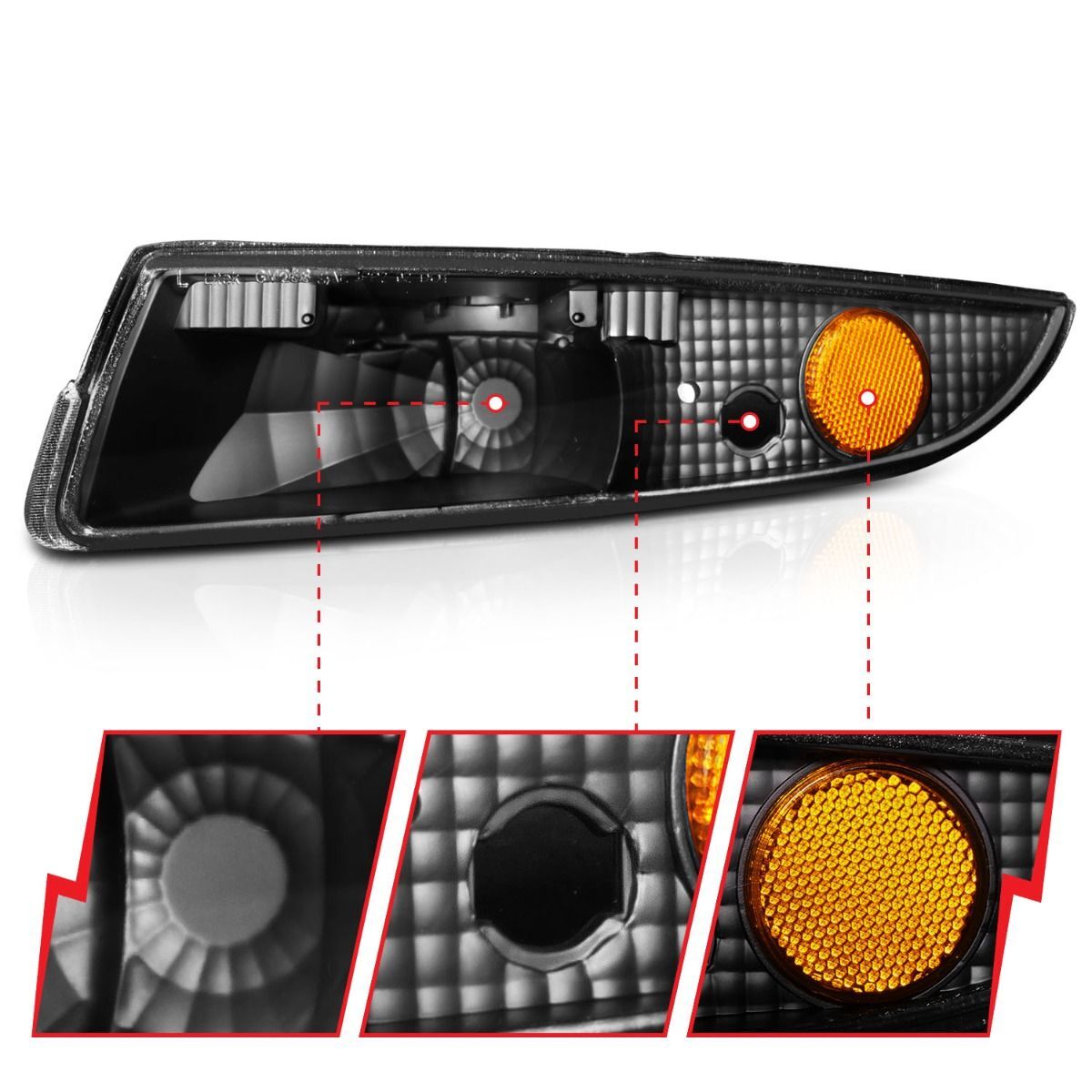 1993-2002 Chevrolet Camaro Anzo Euro Parking Lights Black W/ Amber Reflector