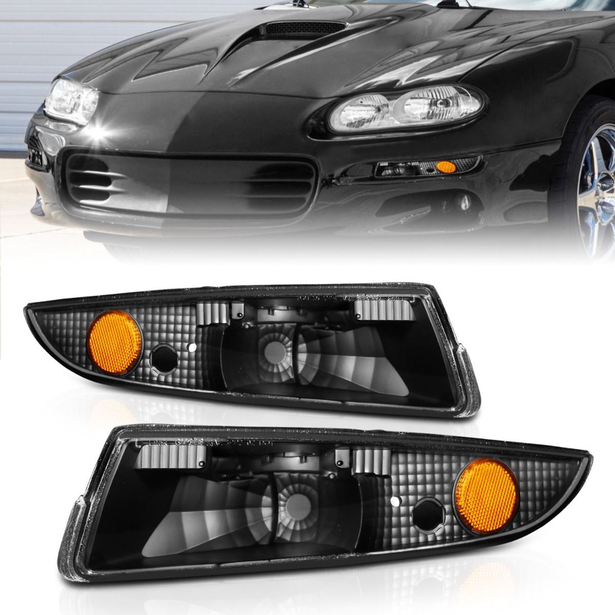 1993-2002 Chevrolet Camaro Anzo Euro Parking Lights Black W/ Amber Reflector - 511045