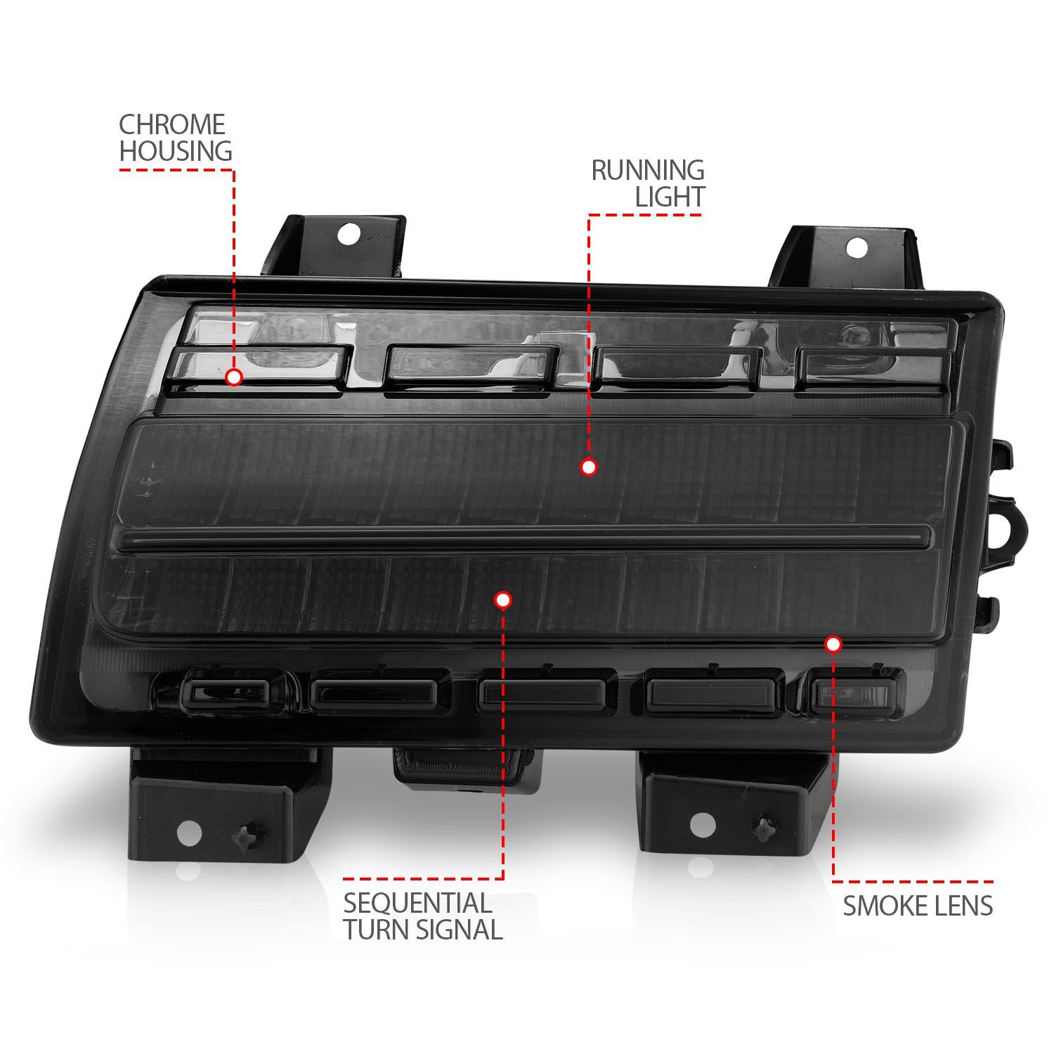 2018-2023 Jeep Gladiator/Wrangler Mojave/Overland/Rubicon JL Anzo LED Side Markers Chrome Housing Smoke Lens W/ Sequential Signal