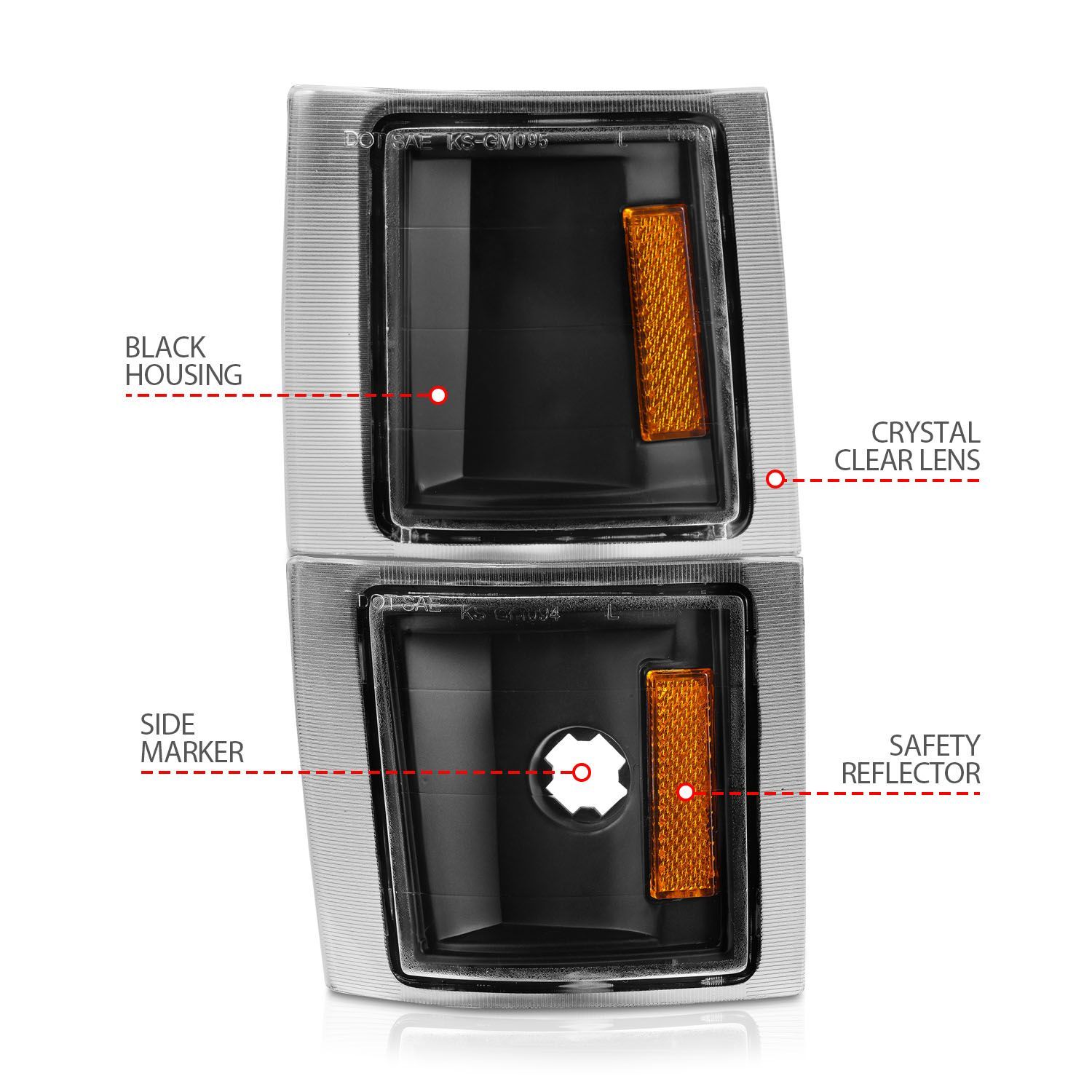 1994-2000 Chevrolet Blazer Full Size/C1500/C2500/C3500/Suburban/Tahoe Anzo Corner Lights Black Housing Clear Lens W/ Amber Reflector