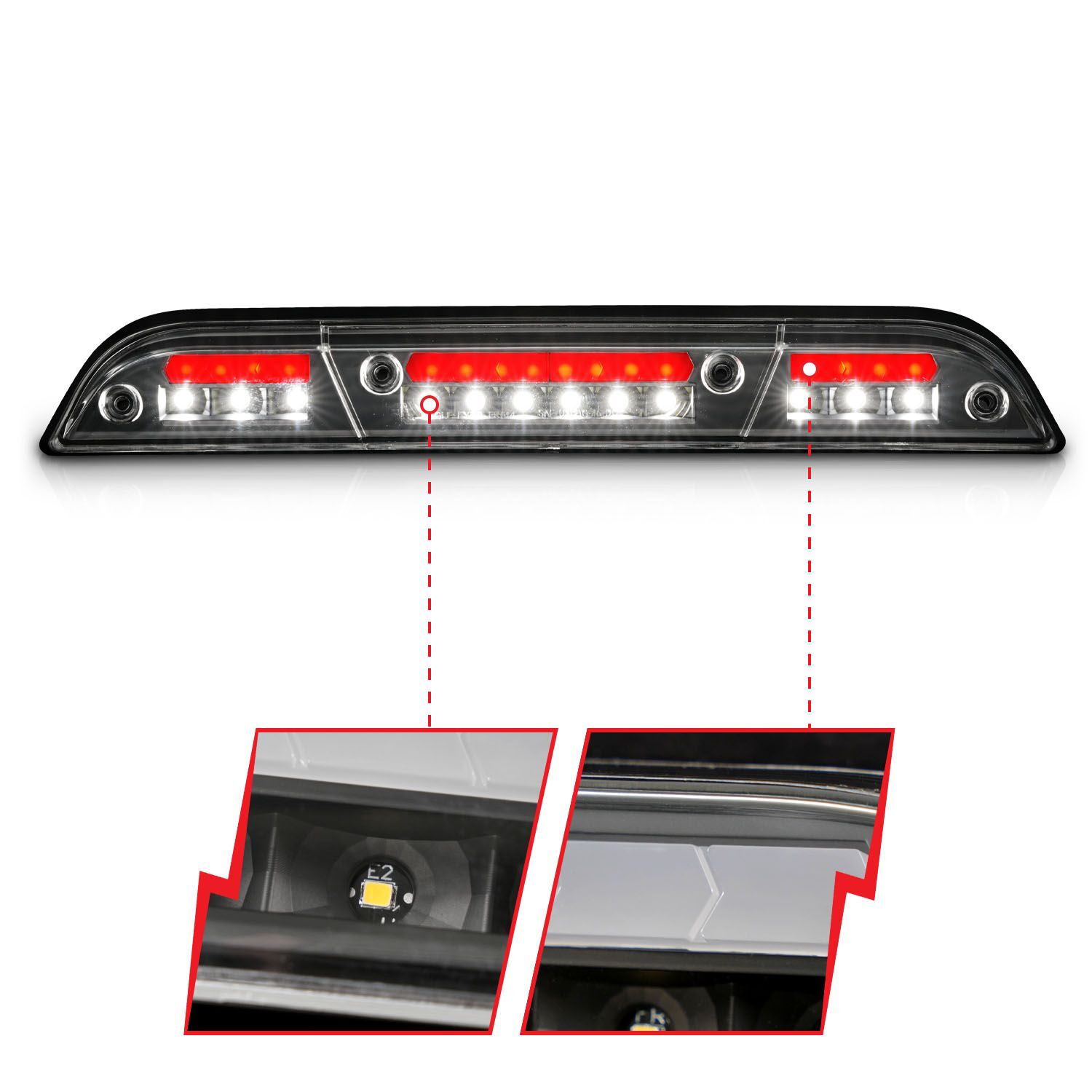 2015-2023 Ford F-150/F-250/F-350/F-450 Super Duty/Ranger Anzo LED Third Brake Lights Black Housing W/ Clear Lens