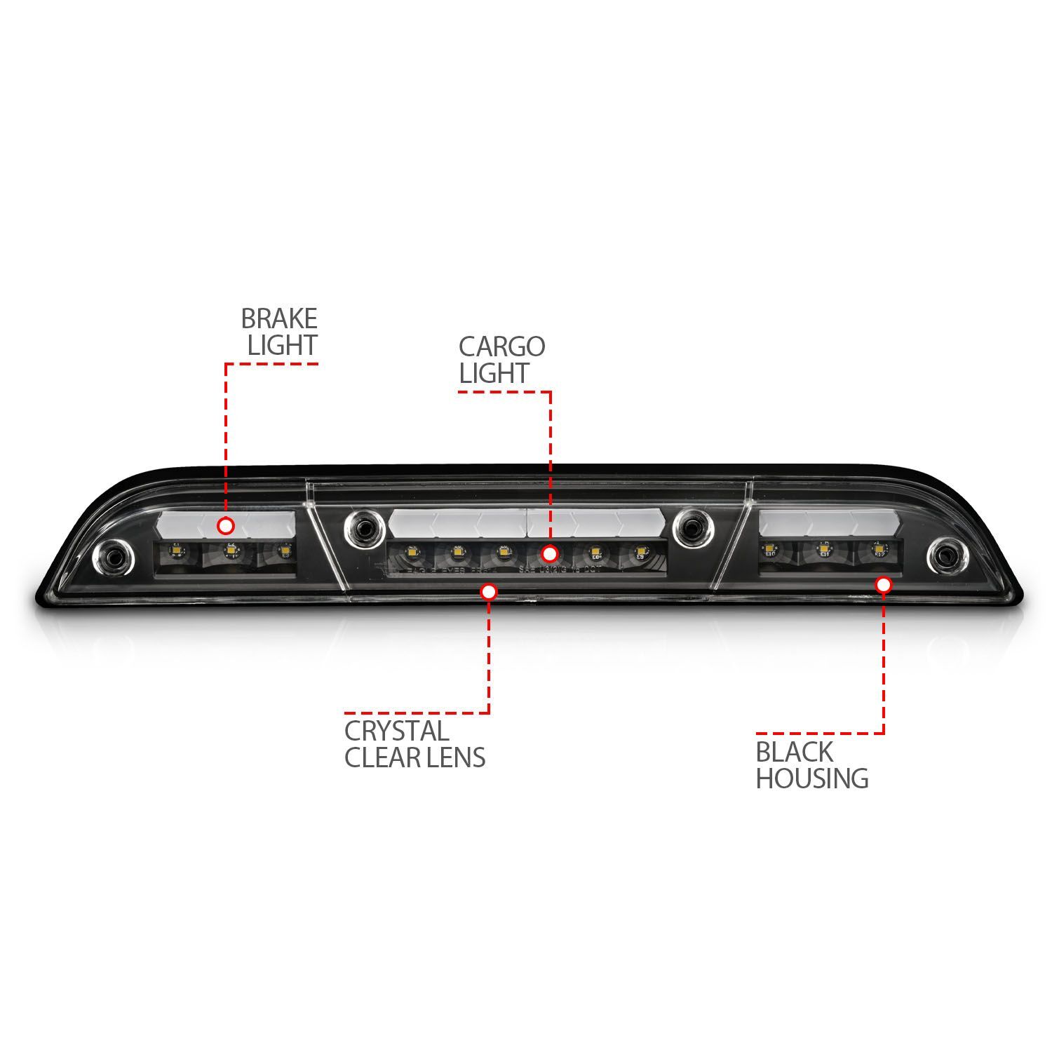 2015-2023 Ford F-150/F-250/F-350/F-450 Super Duty/Ranger Anzo LED Third Brake Lights Black Housing W/ Clear Lens
