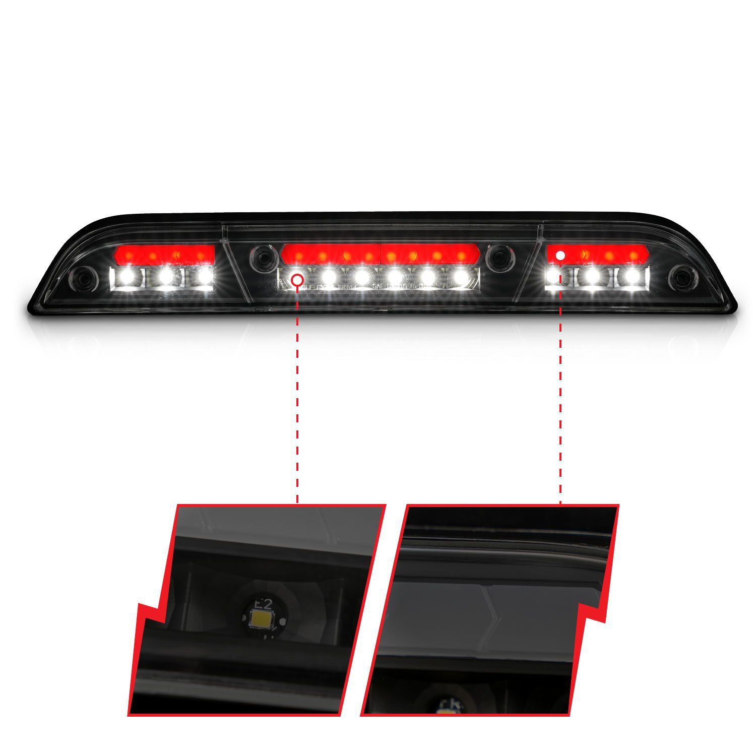 2015-2023 Ford F-150/F-250/F-350/F-450 Super Duty/Ranger Anzo LED Third Brake Lights Black Housing W/ Smoke Lens