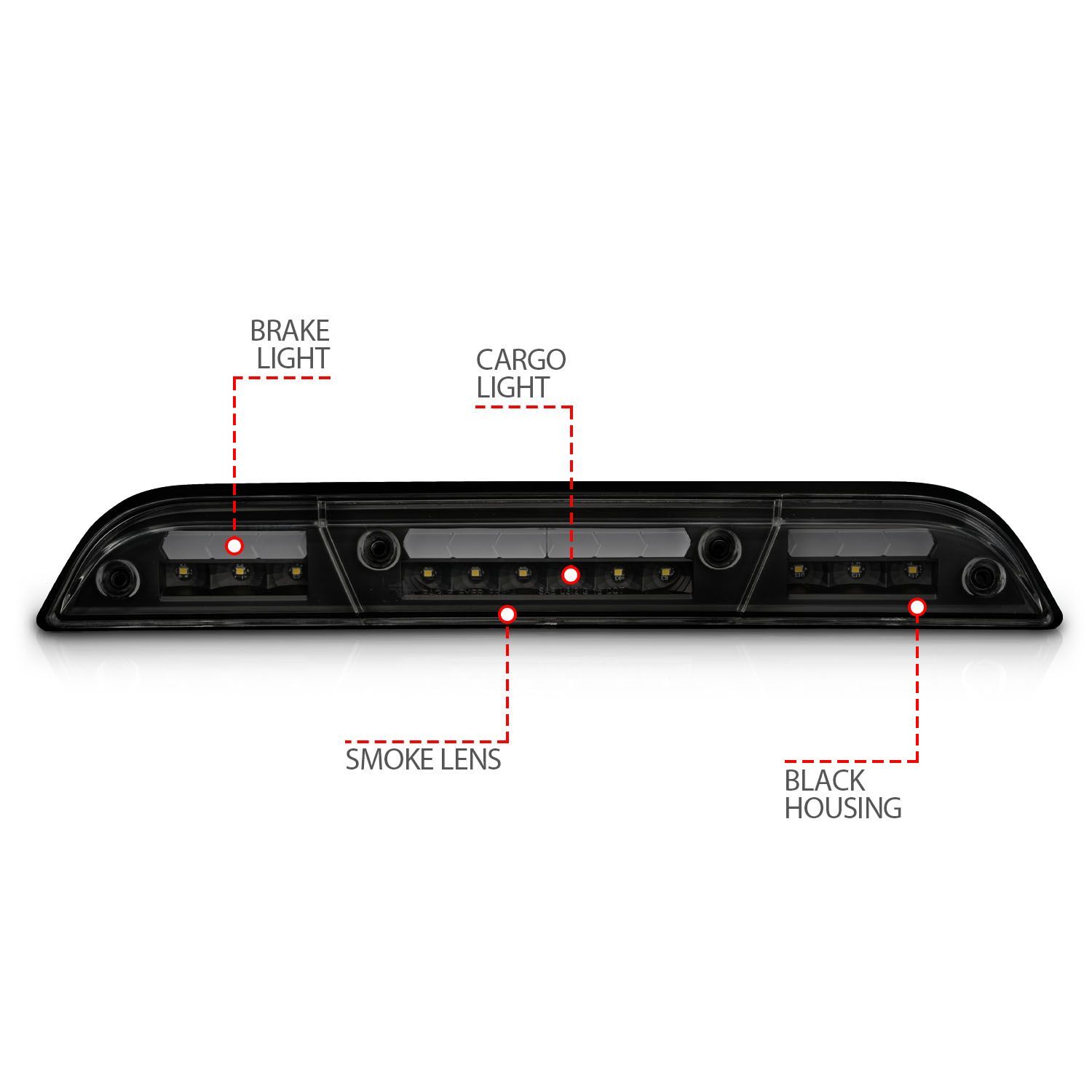 2015-2023 Ford F-150/F-250/F-350/F-450 Super Duty/Ranger Anzo LED Third Brake Lights Black Housing W/ Smoke Lens
