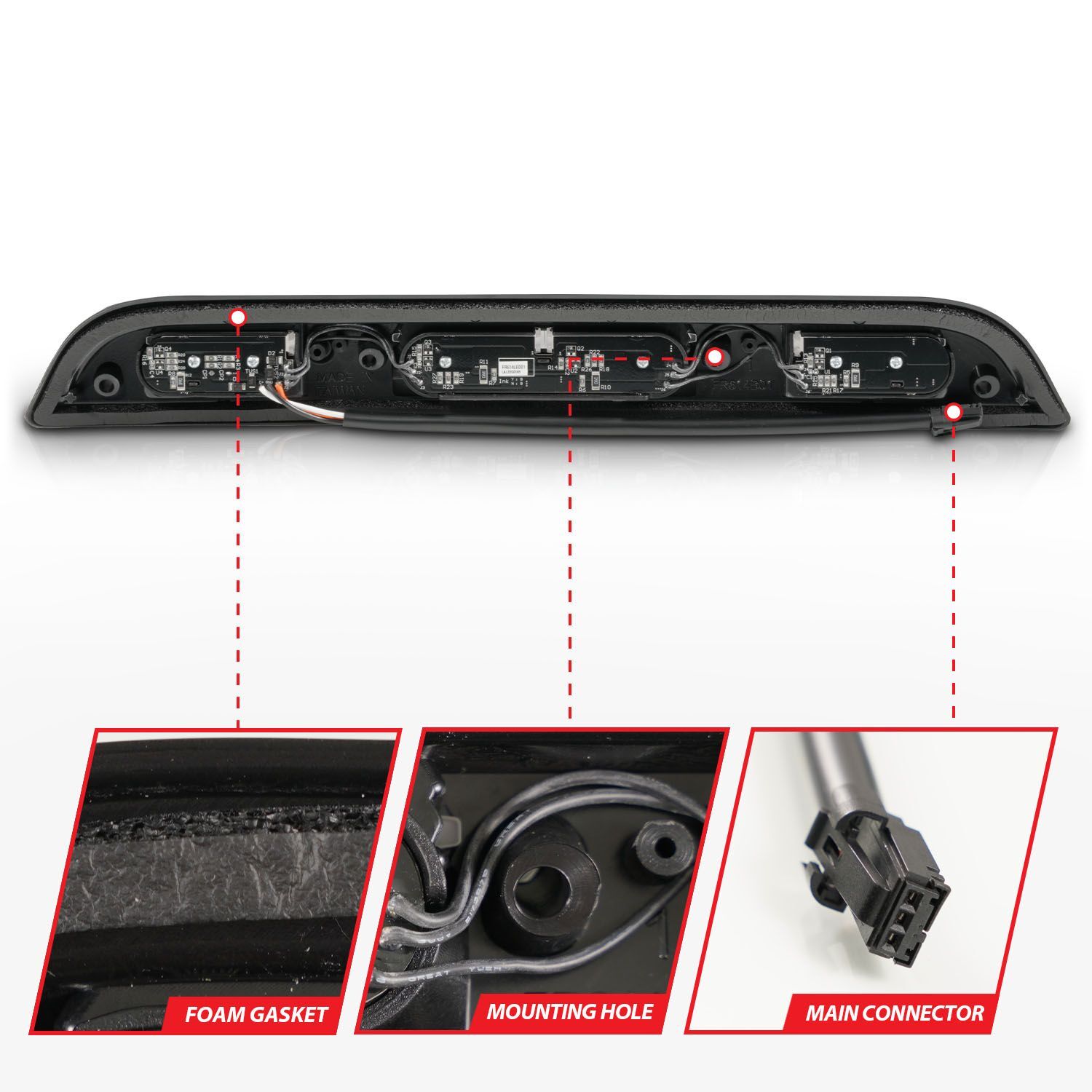 2015-2023 Ford F-150/F-250/F-350/F-450 Super Duty/Ranger Anzo LED Third Brake Lights Black Housing W/ Smoke Lens