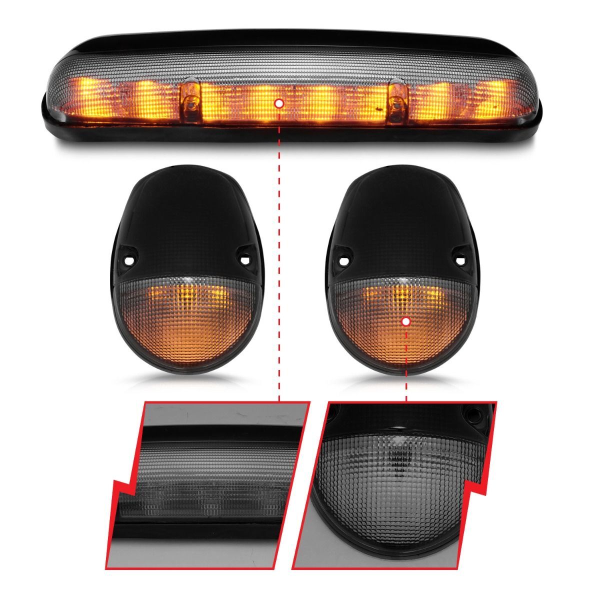 2001-2007 GMC Silverado 3500 Dually Anzo LED Cab Roof Light Kit Smoke 3PC