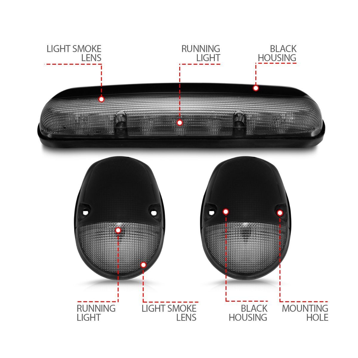 2001-2007 GMC Silverado 3500 Dually Anzo LED Cab Roof Light Kit Smoke 3PC