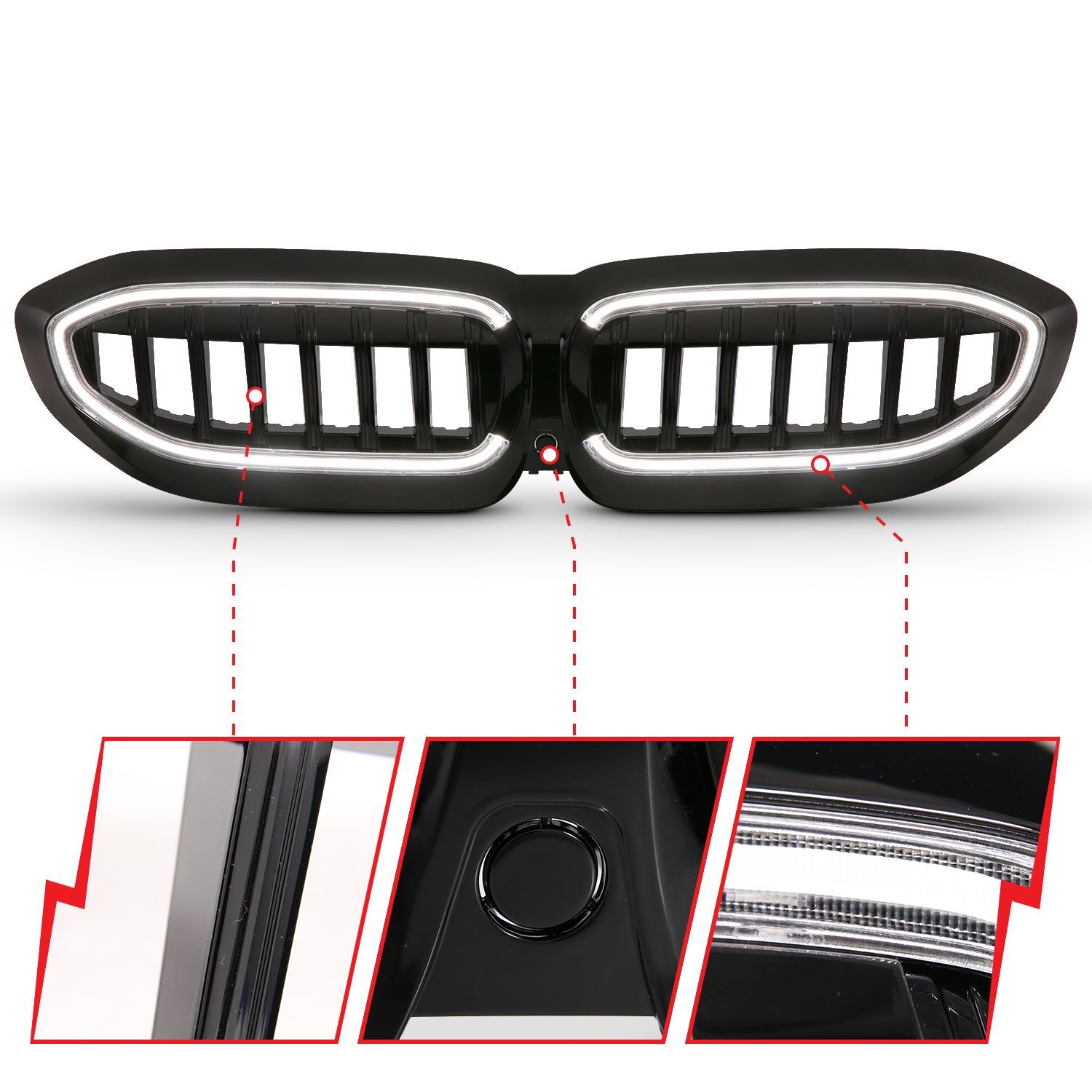2019-2022 BMW 3-Series Anzo Black Housing Full LED Front Grille With Initiation And Running Light