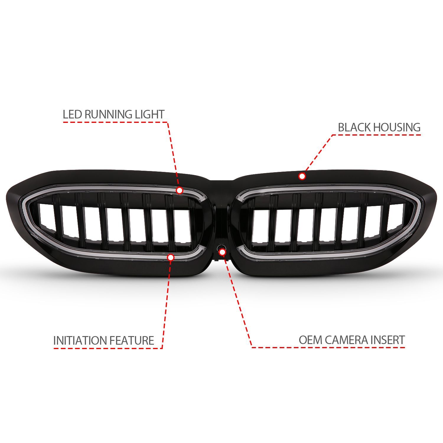 2019-2022 BMW 3-Series Anzo Black Housing Full LED Front Grille With Initiation And Running Light