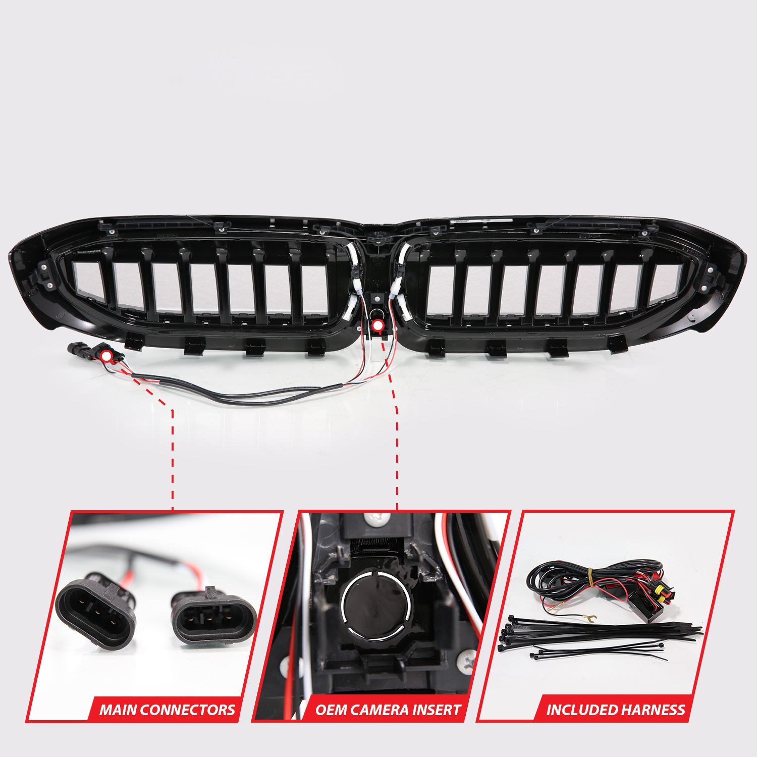 2019-2022 BMW 3-Series Anzo Black Housing Full LED Front Grille With Initiation And Running Light