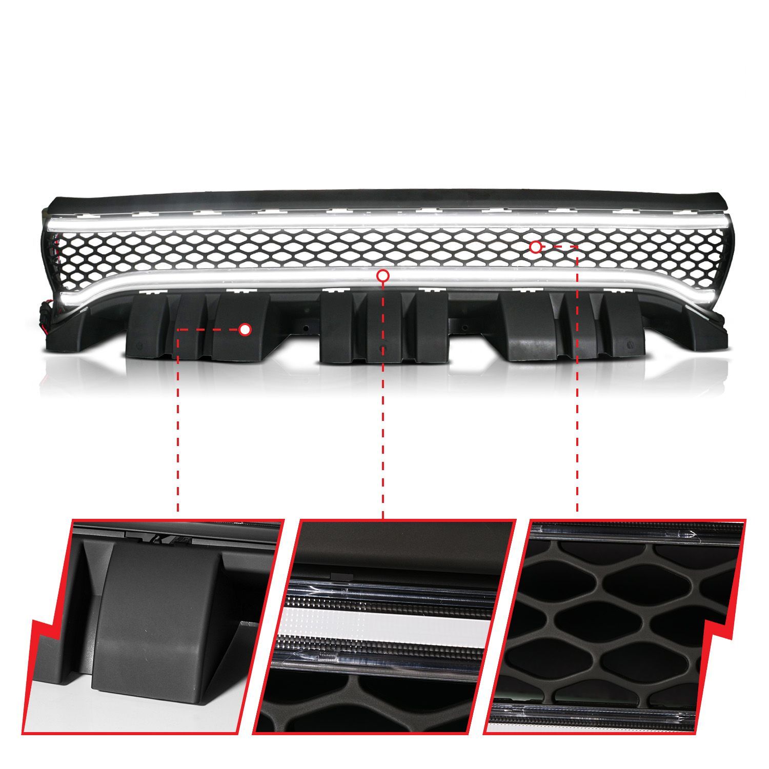 2015-2023 Dodge Charger Anzo Black Housing Full LED Light Tube Front Grille With Initiation And Running Light/DRL