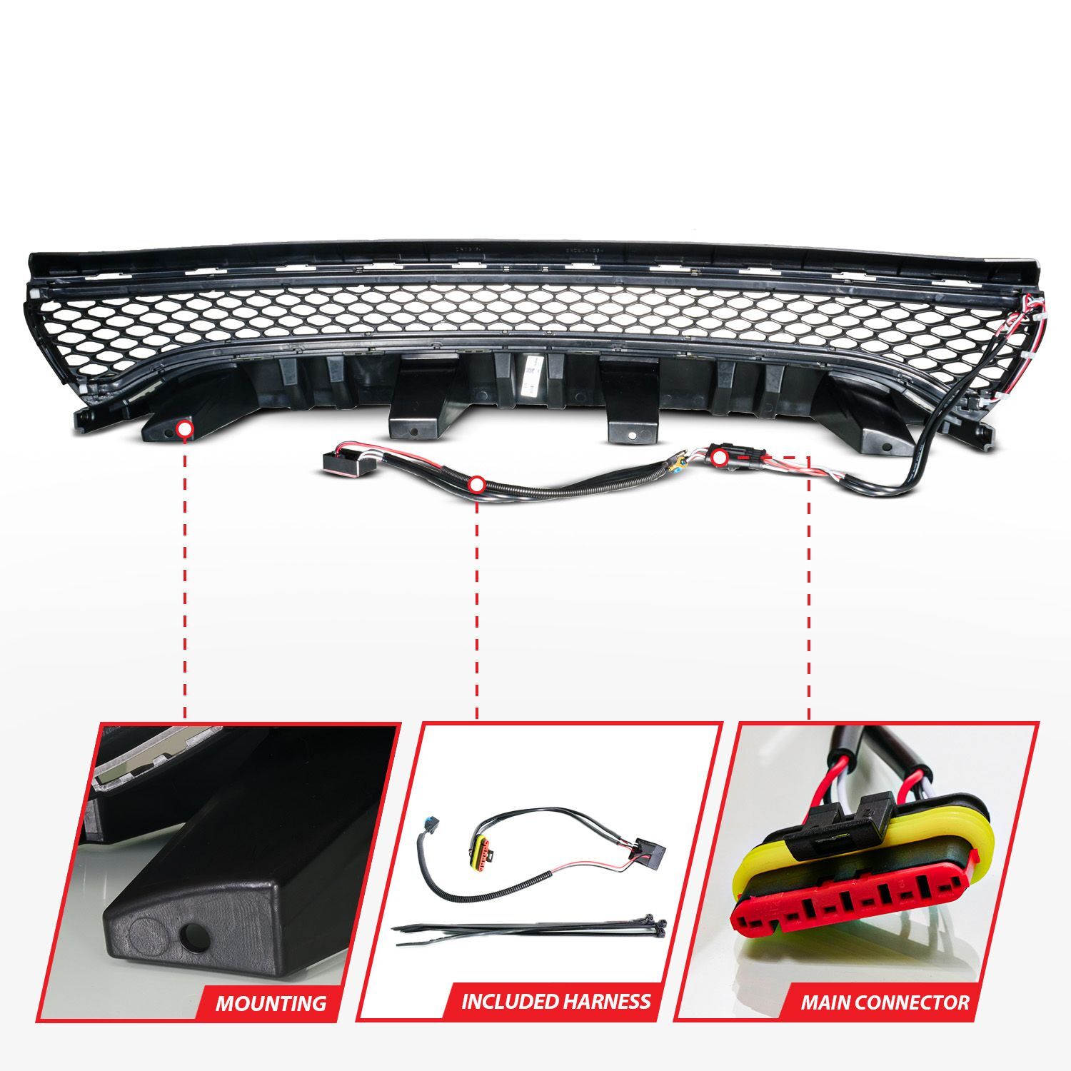 2015-2023 Dodge Charger Anzo Black Housing Full LED Light Tube Front Grille With Initiation And Running Light/DRL