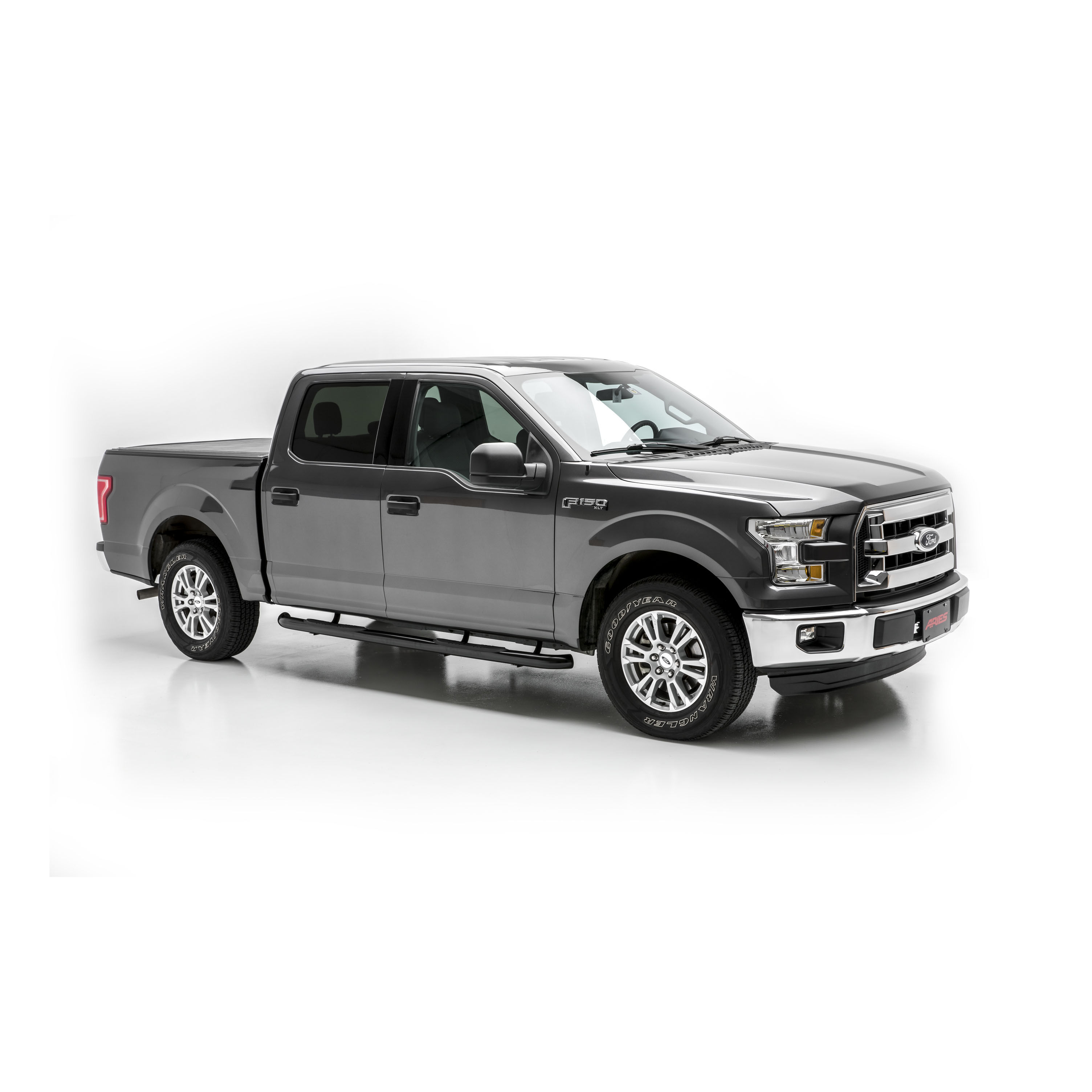 2015-2018 Ford F-150 Aries 3" Round Semi-Gloss Black Steel Side Bars XLT/Crew Cab