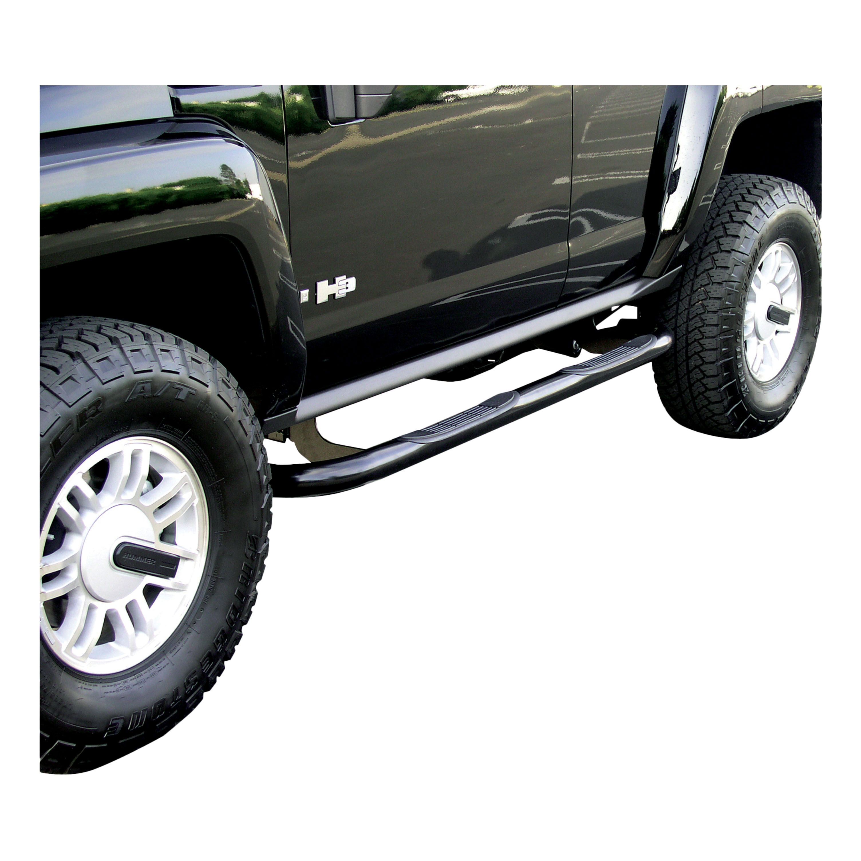 2006-2011 Hummer H3 Aries 3" Round Semi-Gloss Black Steel Side Bars EXCLUDING WITH ROCKER BAR (4WD ONLY)
