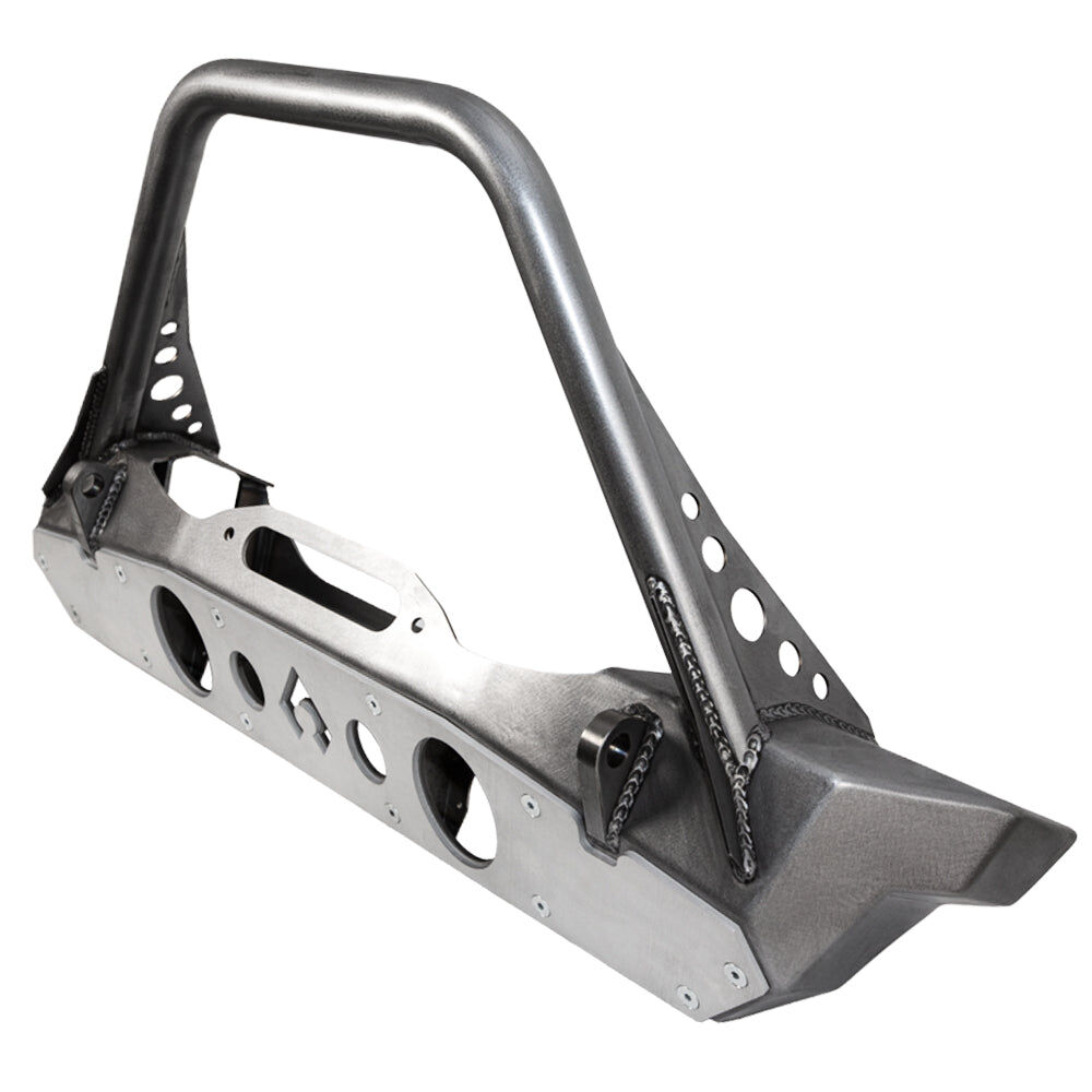 Bare Steel Nighthawk Mid-tube Stinger Front Bumper with Aluminum Skid for JK