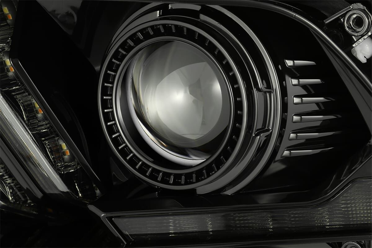 10-12 Ford Mustang LUXX-Series LED Projector Headlights Alpha-Black by AlphaRex