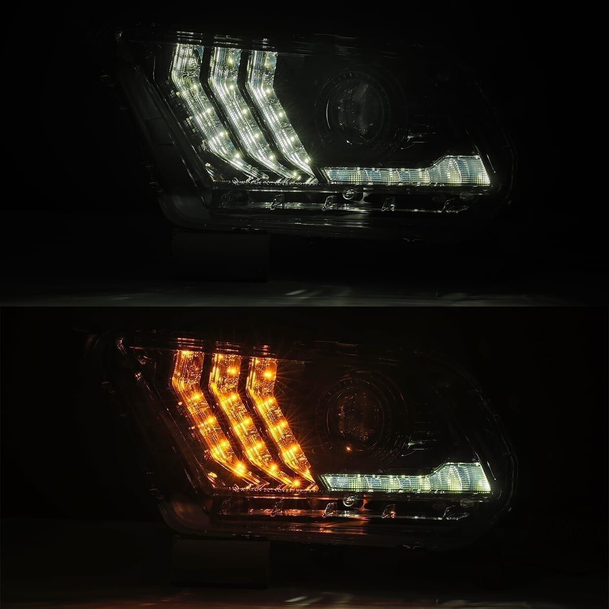 10-12 Ford Mustang LUXX-Series LED Projector Headlights Alpha-Black by AlphaRex