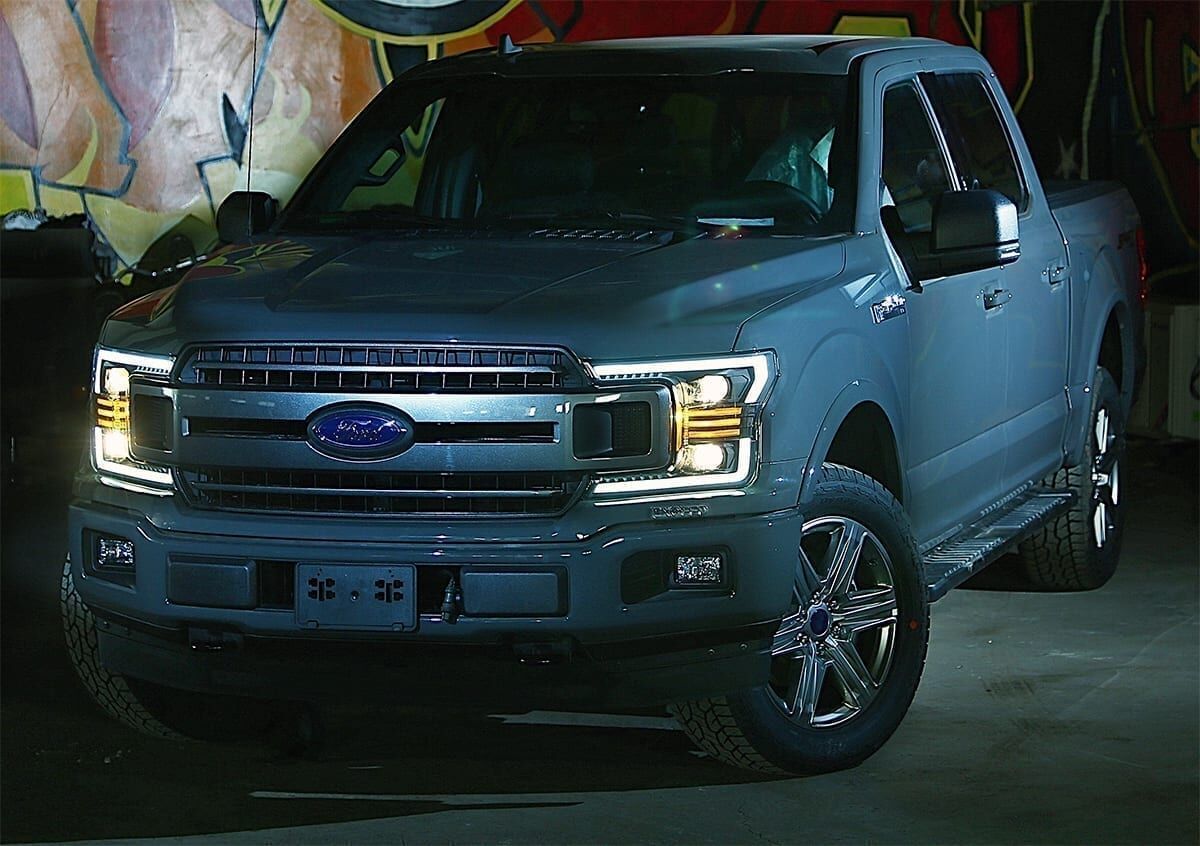 18-20 Ford F-150 LUXX-Series LED Projector Headlights Jet Black by AlphaRex