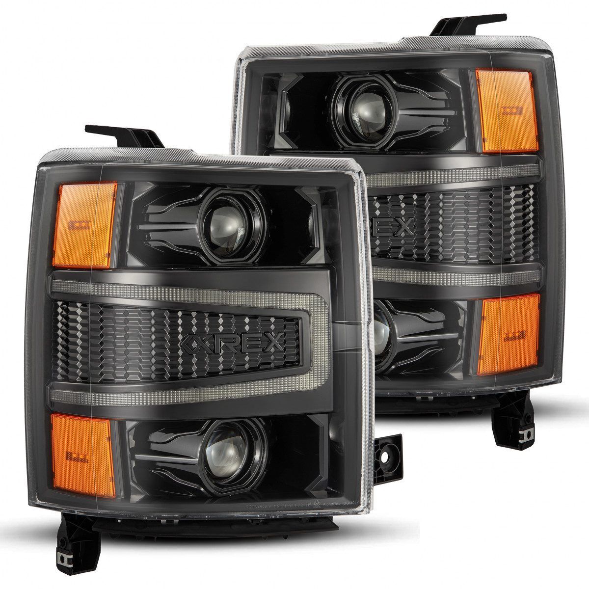 14-15 Chevrolet Silverado LUXX-Series LED Projector Headlights Alpha-Black by AlphaRex - 880244