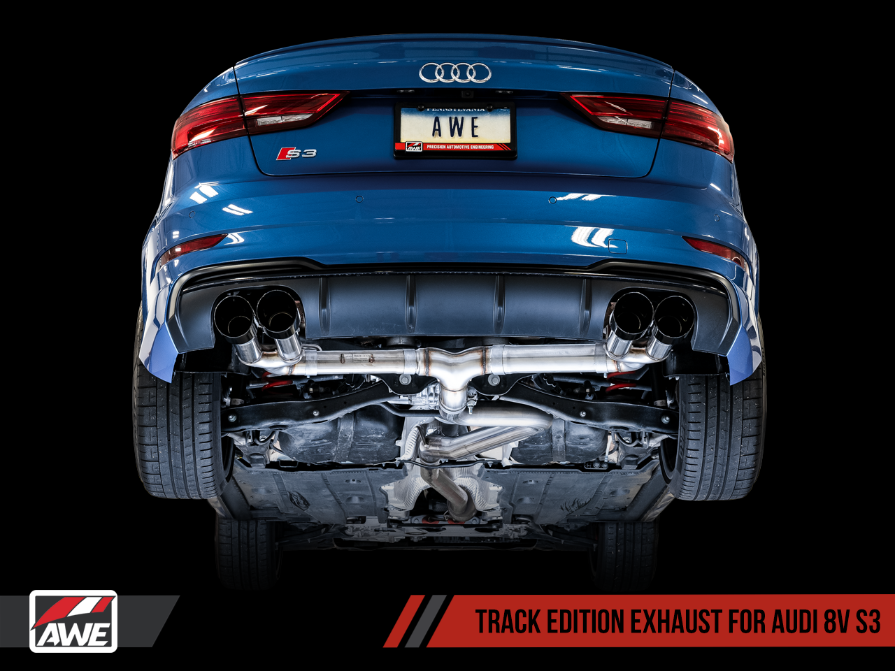 AWE Tuning Track Edition Exhaust for Audi 8V S3 - Diamond Black Tips, 102mm