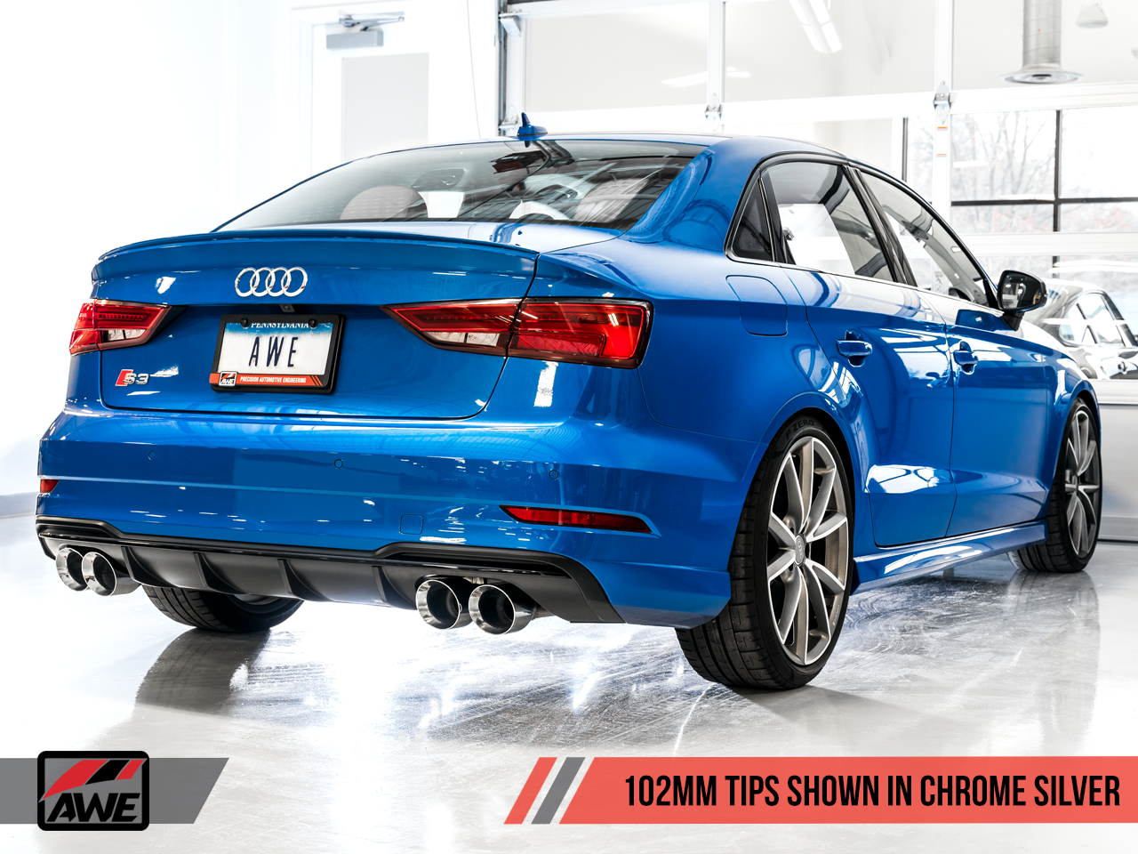 AWE Tuning SwitchPath Exhaust for Audi 8V S3 - Chrome Silver Tips, 102mm
