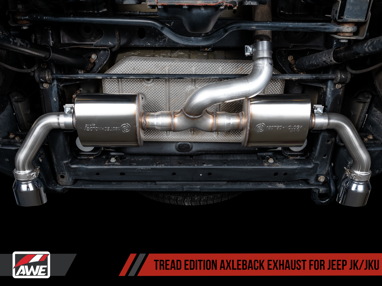 AWE Tuning Tread Edition Axleback Dual Exhaust for Jeep JK/JKU 3.6L - Chrome Silver Tips