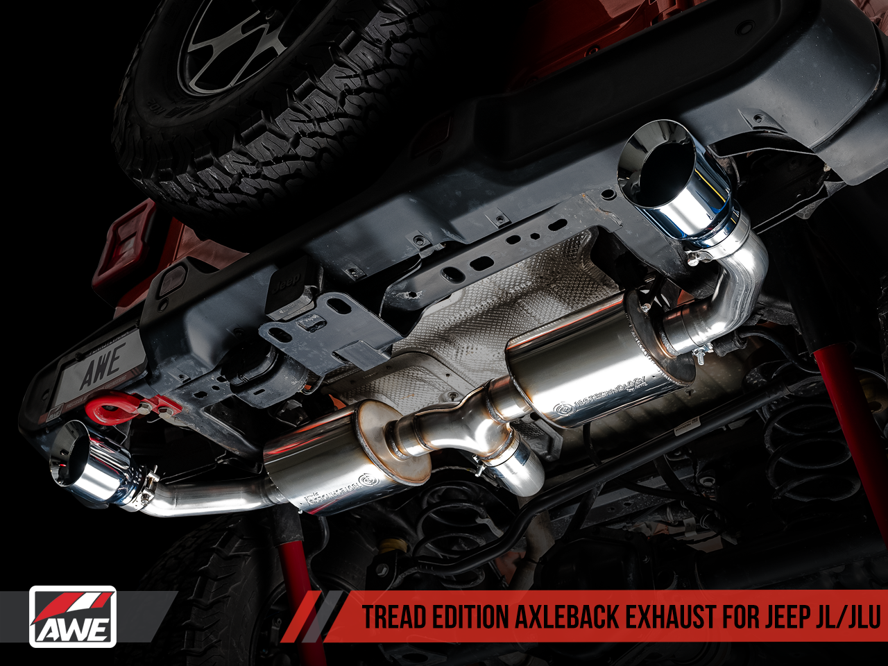 AWE Tuning Tread Edition Axleback Dual Exhaust for Jeep JL/JLU 3.6L/2.0T - Chrome Silver Tips