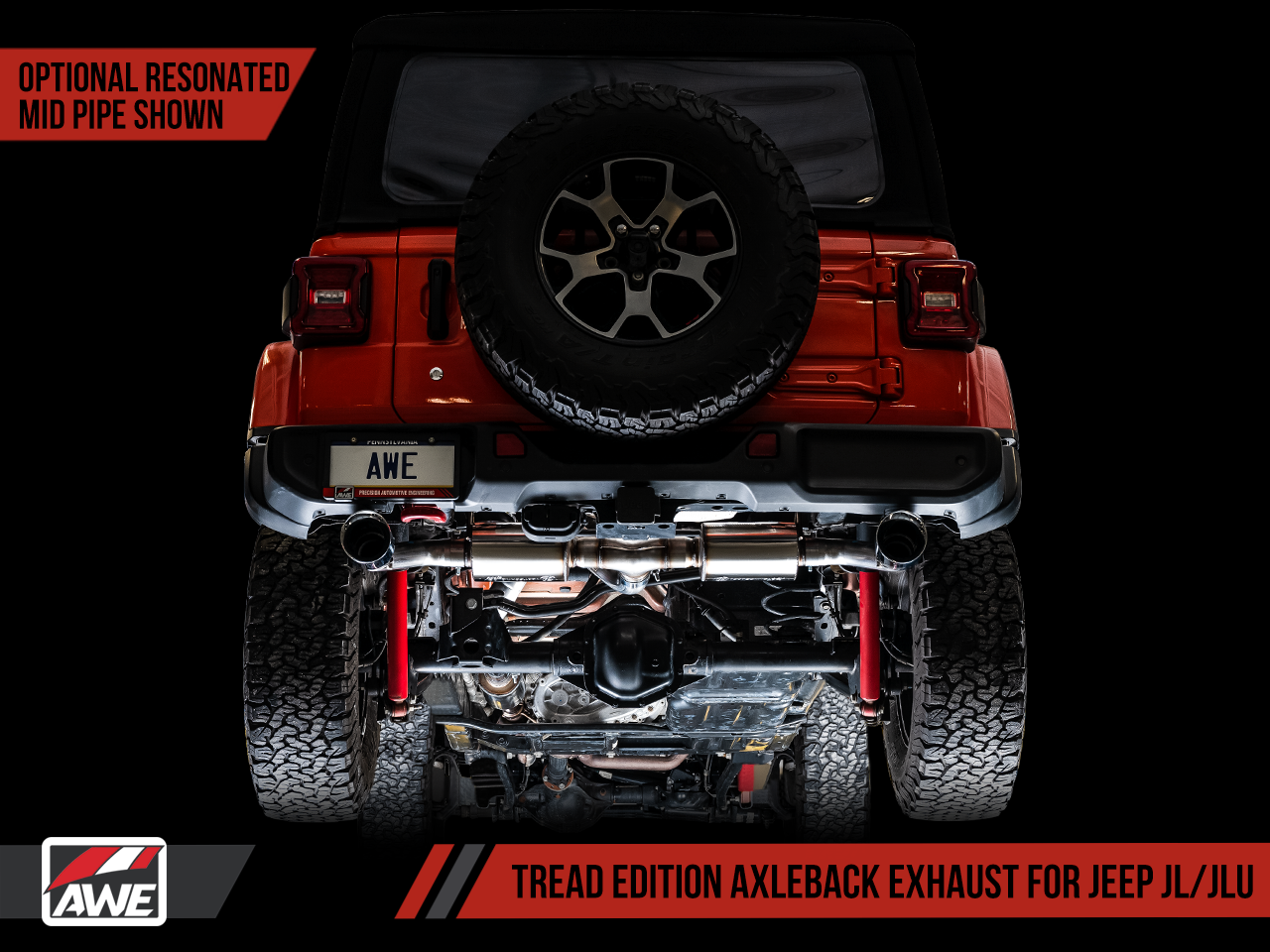 AWE Tuning Tread Edition Axleback Dual Exhaust for Jeep JL/JLU 3.6L/2.0T - Chrome Silver Tips