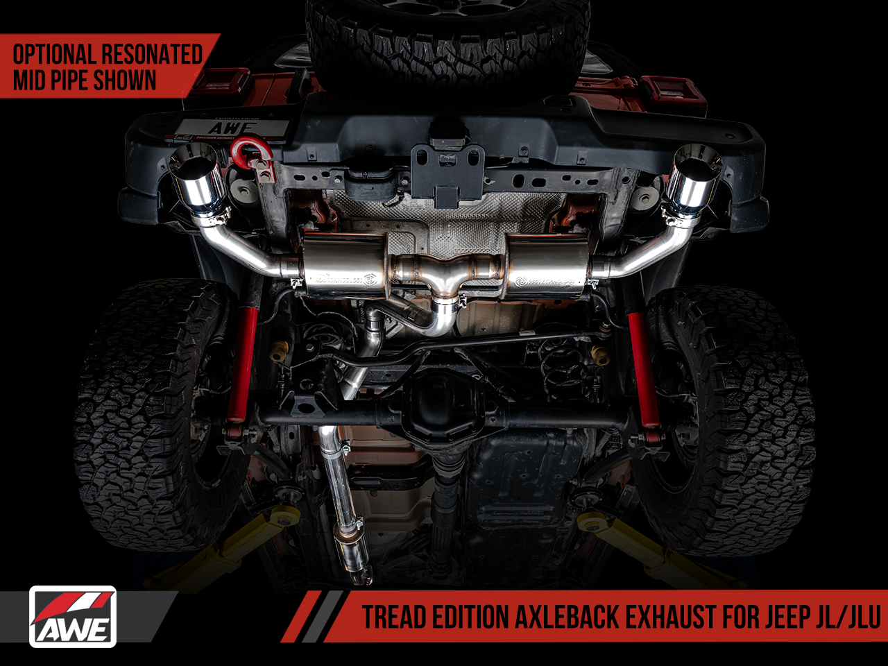 AWE Tuning Tread Edition Axleback Dual Exhaust for Jeep JL/JLU 3.6L/2.0T - Chrome Silver Tips