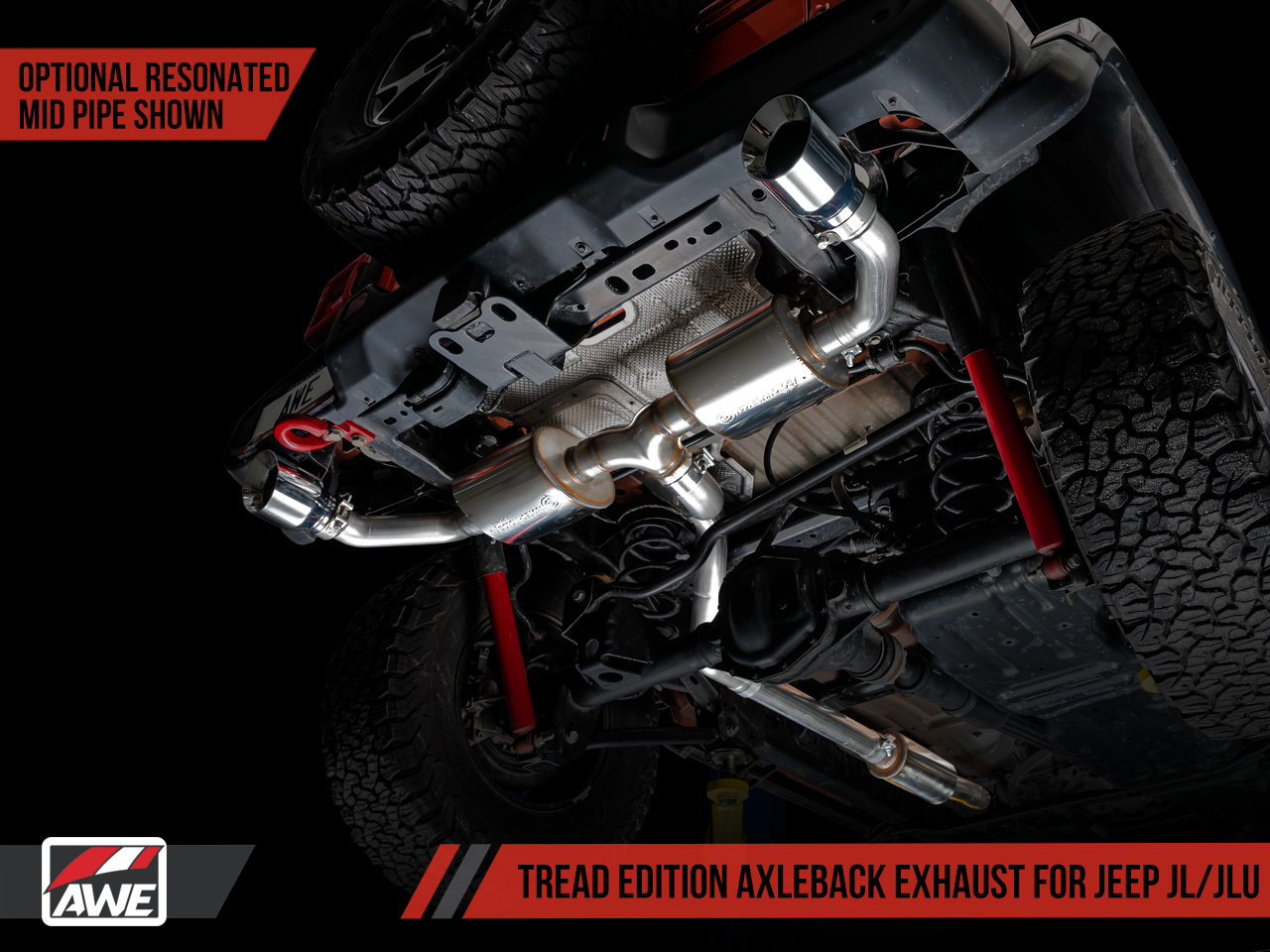 AWE Tuning Tread Edition Axleback Dual Exhaust for Jeep JL/JLU 3.6L/2.0T - Chrome Silver Tips