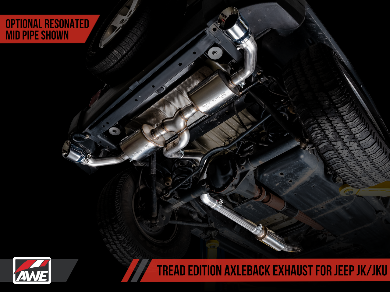 AWE Tuning Tread Edition Axleback Dual Exhaust for Jeep JK/JKU 3.6L - Chrome Silver Tips