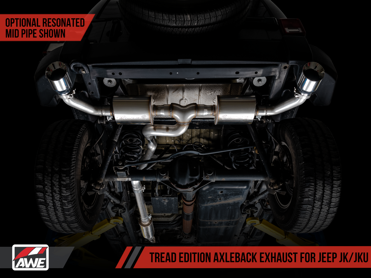 AWE Tuning Tread Edition Axleback Dual Exhaust for Jeep JK/JKU 3.6L - Chrome Silver Tips