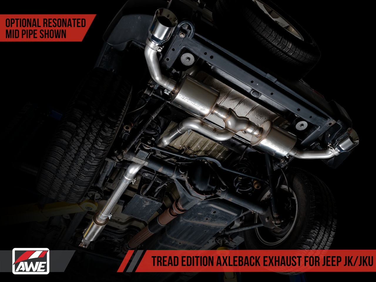 AWE Tuning Tread Edition Axleback Dual Exhaust for Jeep JK/JKU 3.6L - Chrome Silver Tips