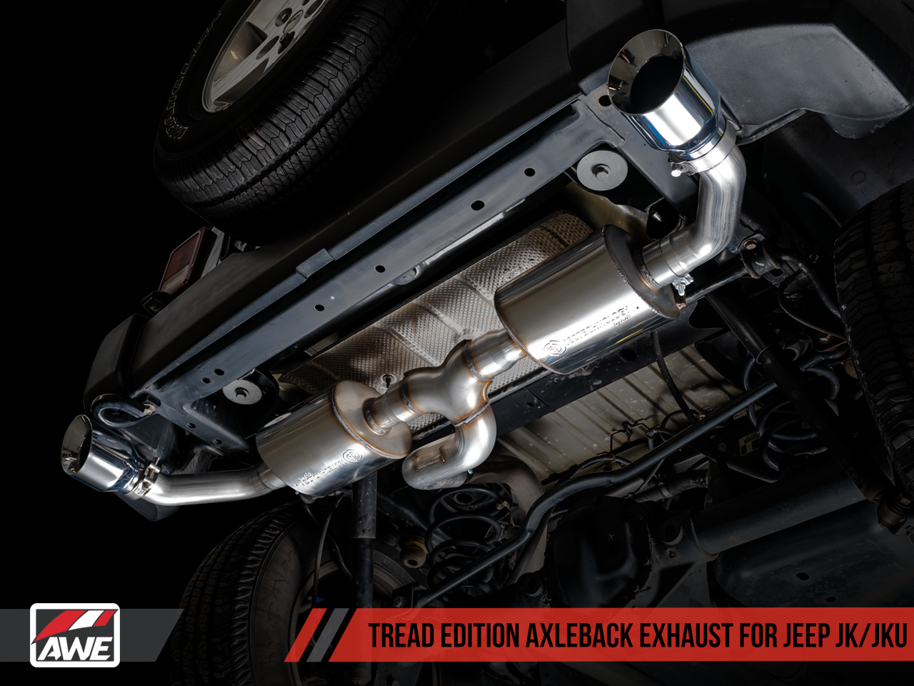AWE Tuning Tread Edition Axleback Dual Exhaust for Jeep JK/JKU 3.6L - Chrome Silver Tips