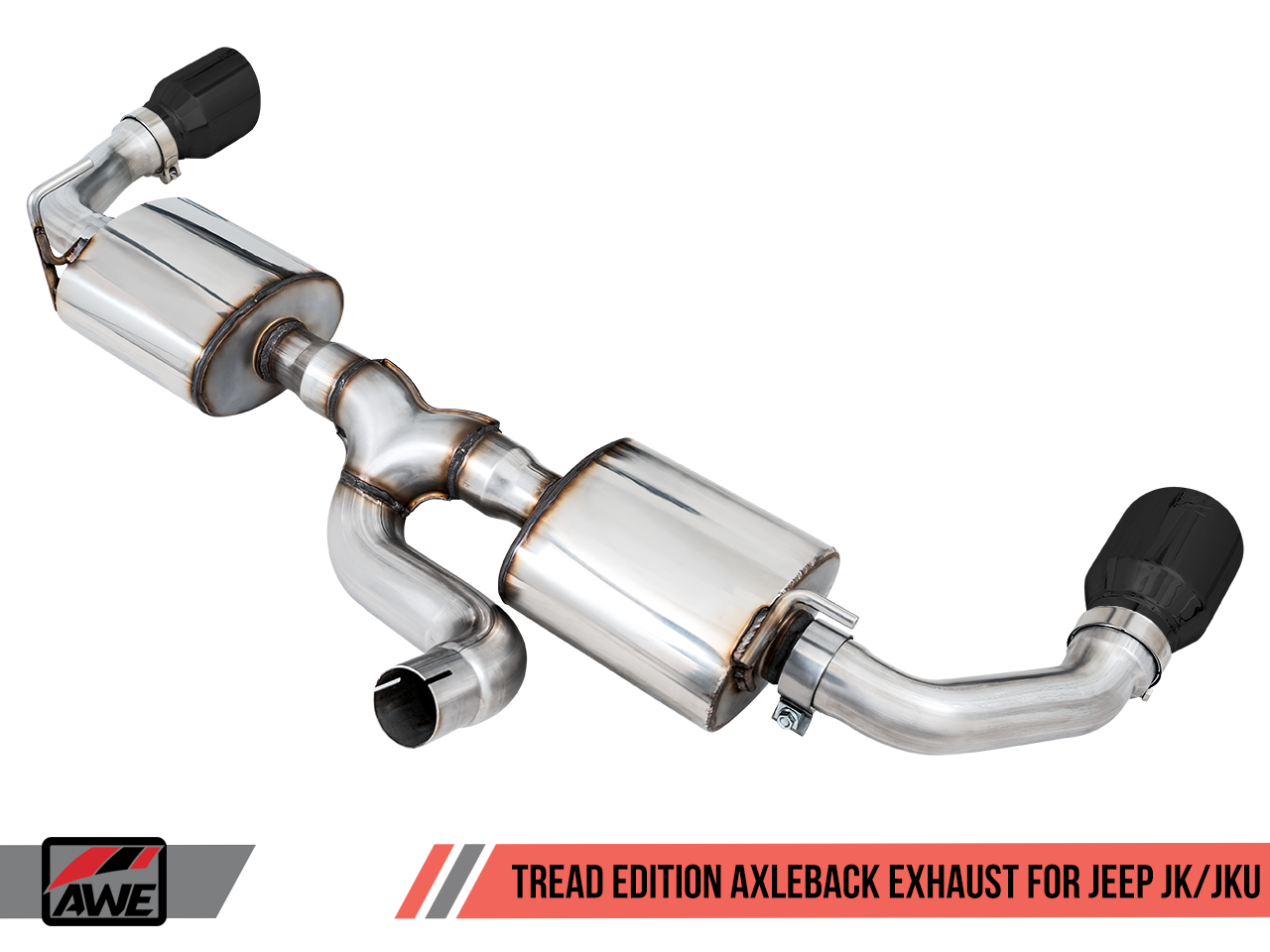 AWE Tuning Tread Edition Axleback Dual Exhaust for Jeep JK/JKU 3.6L - Diamond Black Tips