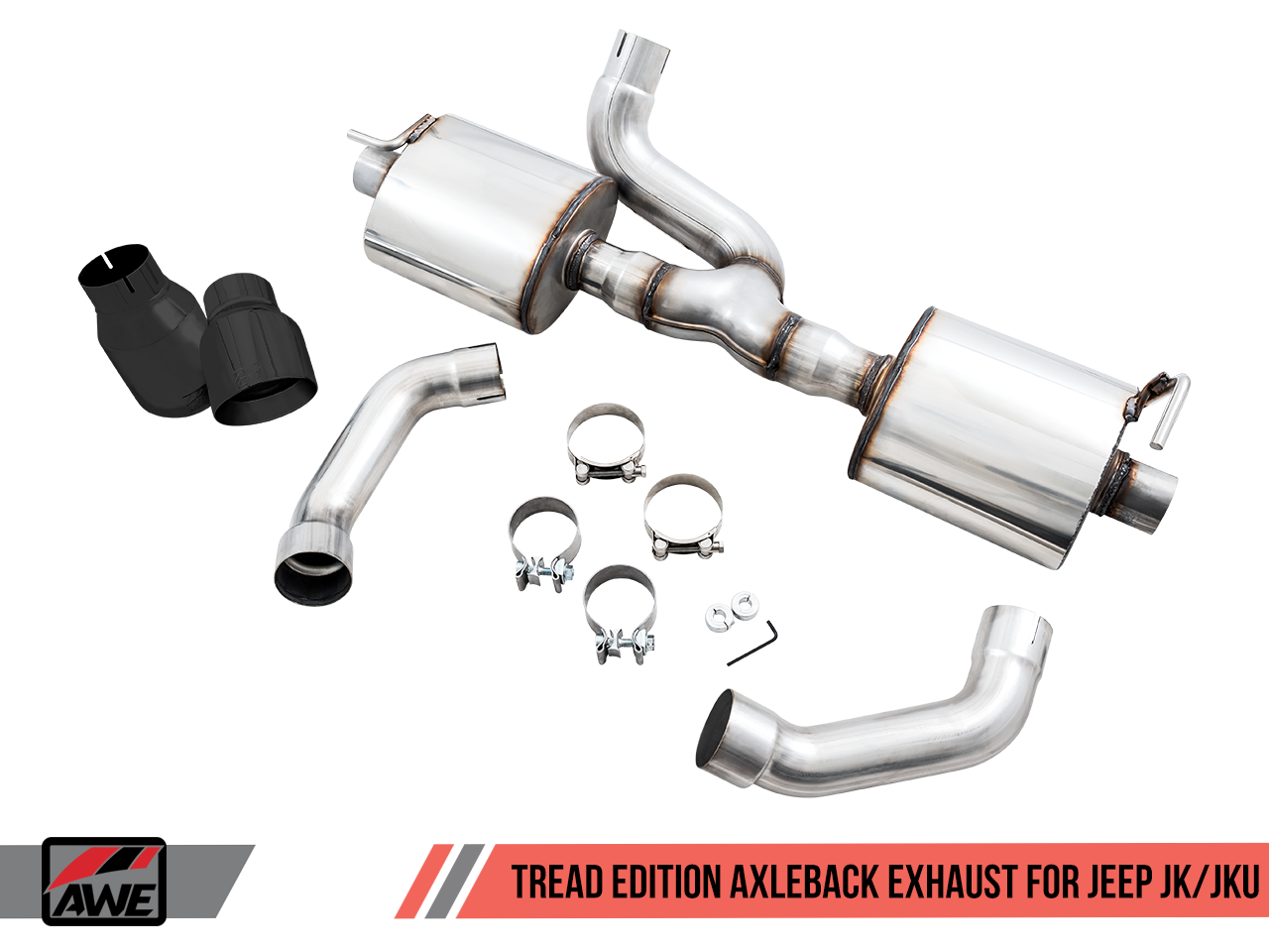 AWE Tuning Tread Edition Axleback Dual Exhaust for Jeep JK/JKU 3.6L - Diamond Black Tips