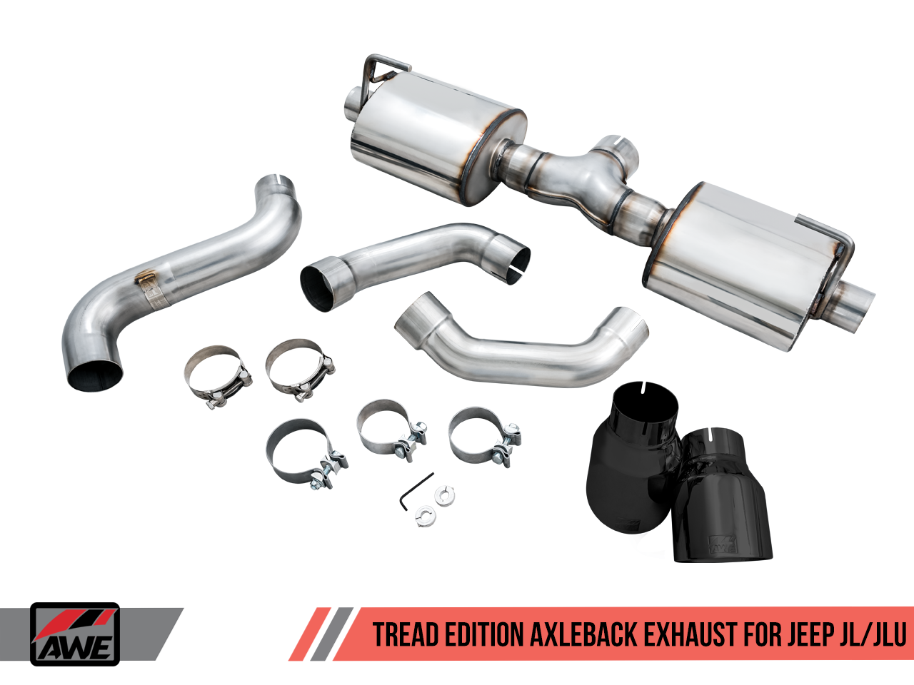 AWE Tuning Tread Edition Axleback Dual Exhaust for Jeep JL/JLU 3.6L/2.0T - Diamond Black Tips