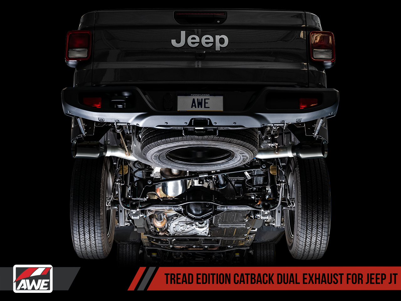 AWE Tuning Tread Edition Catback Dual Exhaust for Jeep JT 3.6L - Diamond Black Tips