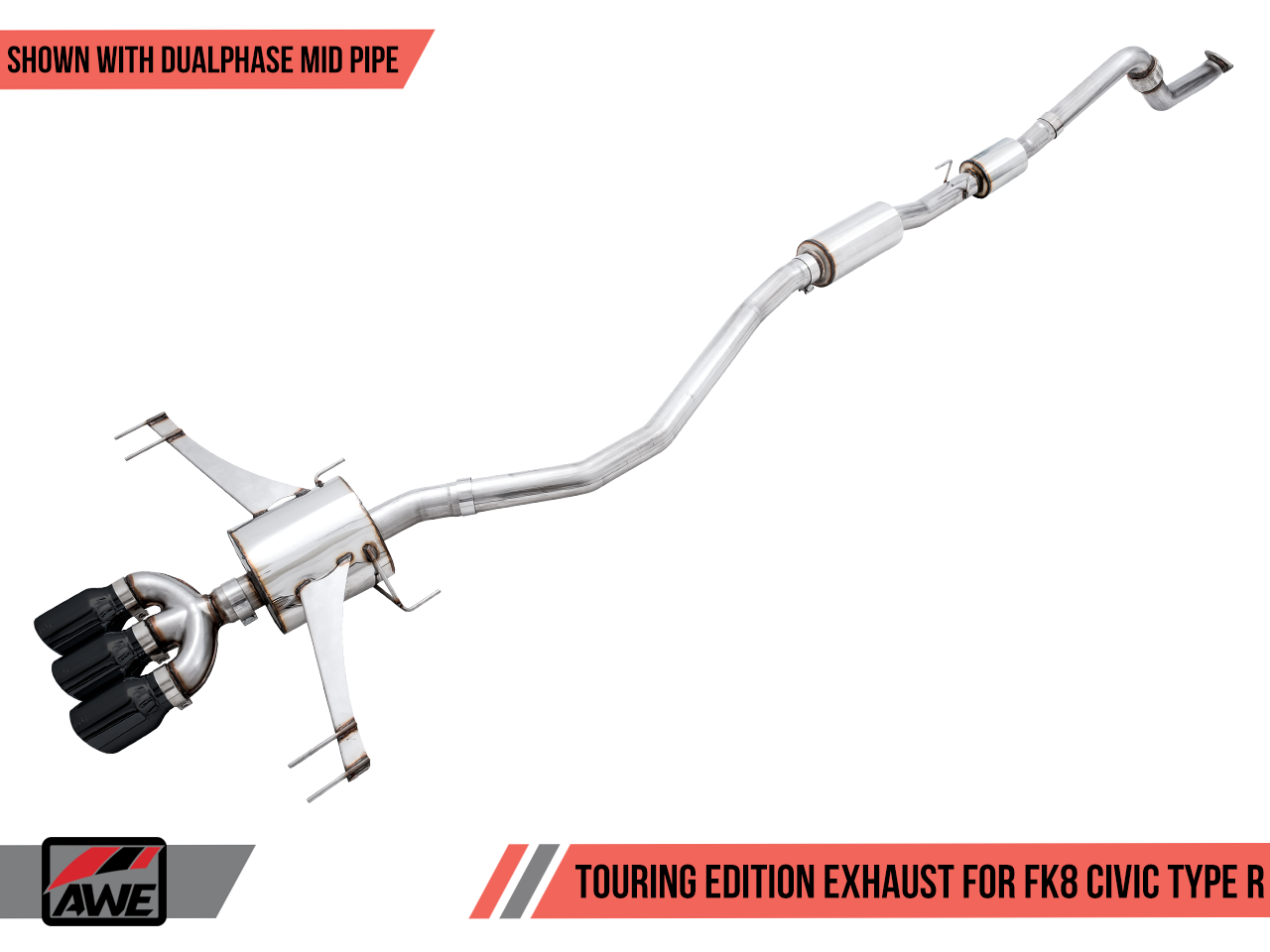 AWE Tuning Touring Edition Exhaust for FK8 Civic Type R (includes Front Pipe and DualPhase Mid Pipe) - Triple Chrome Silver Tips