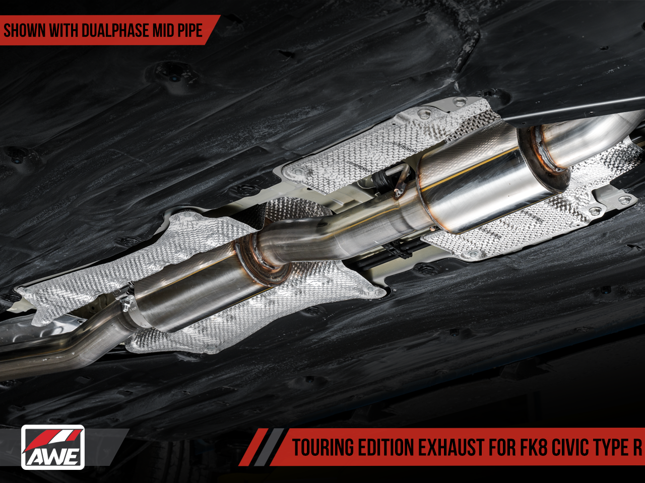 AWE Tuning Touring Edition Exhaust for FK8 Civic Type R (includes Front Pipe and DualPhase Mid Pipe) - Triple Chrome Silver Tips